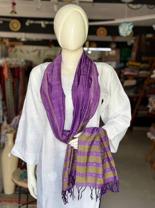 Violet and Olive green cotton handloom ikat stole