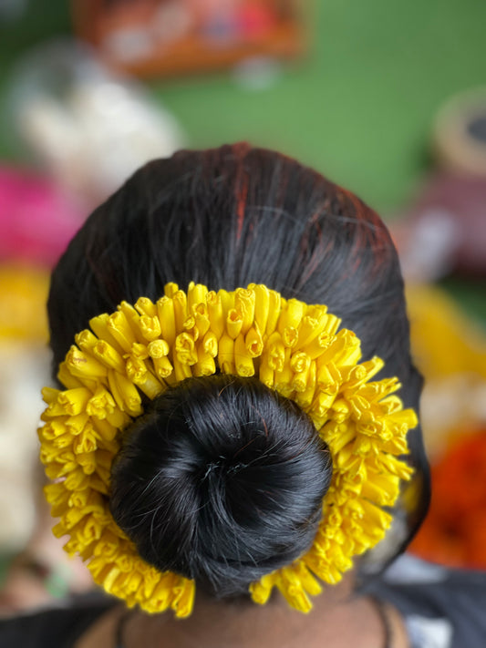 Yellow lily Sholapith handmade flowers hair mala