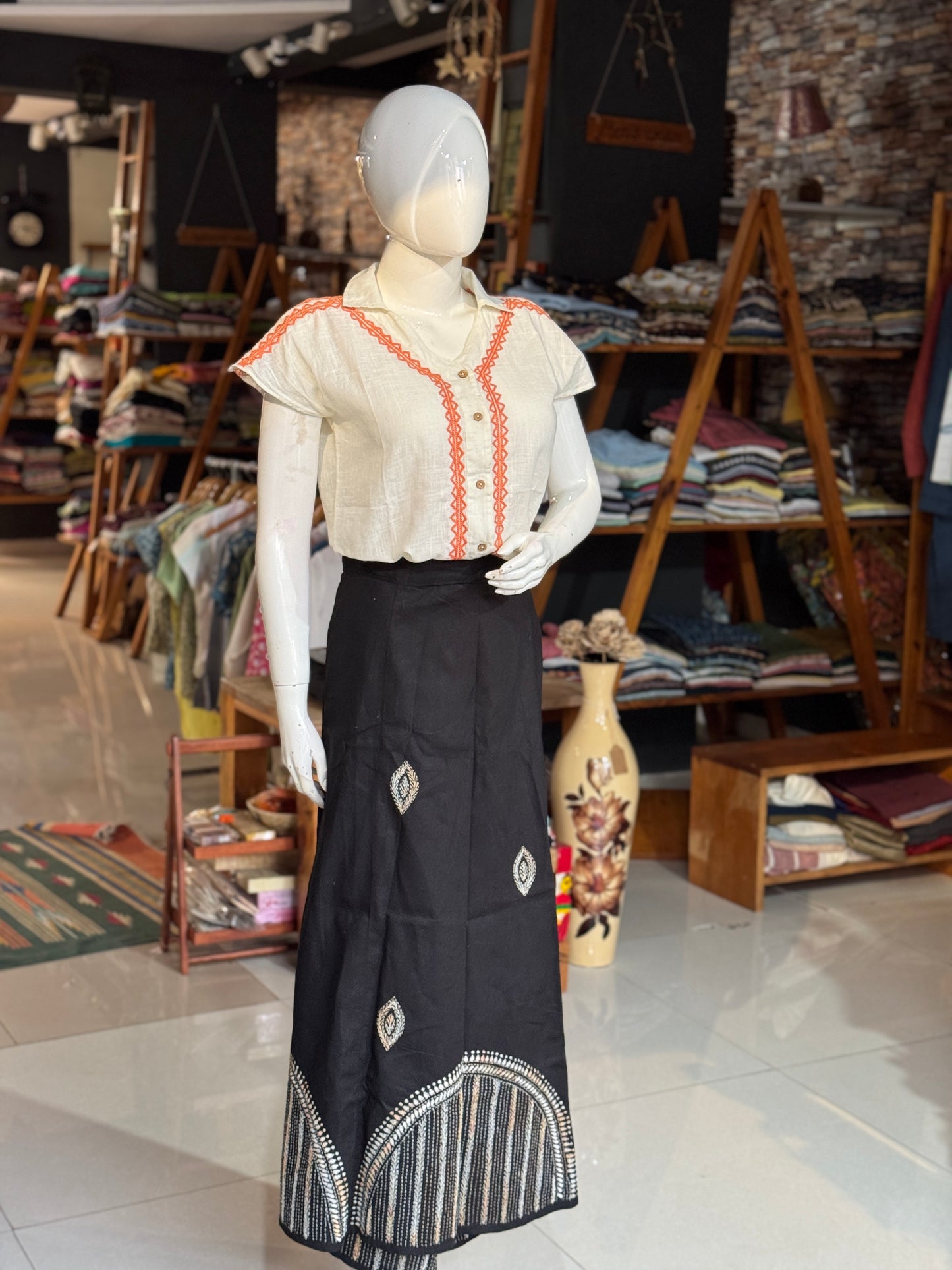 Kantha hand embroidered cotton wrap around skirt - free size - multiple colors
