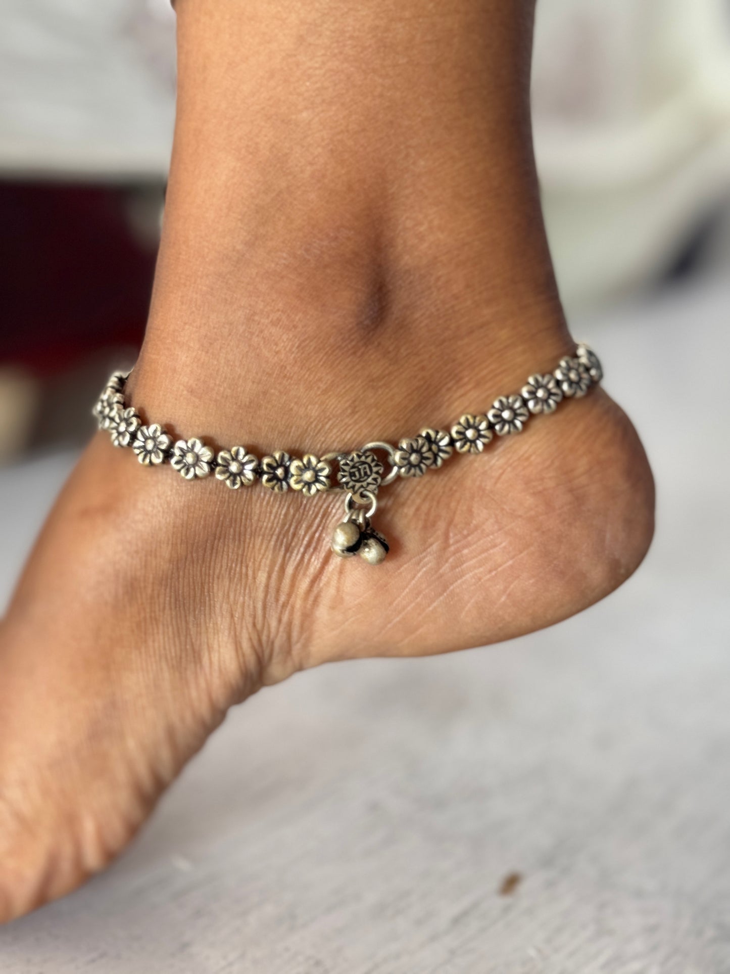 Brass handcrafted floral beads anklet - single