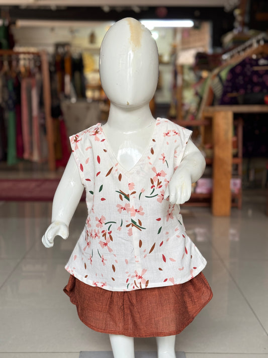 Brown hand woven soft mul cotton skirt for little girls