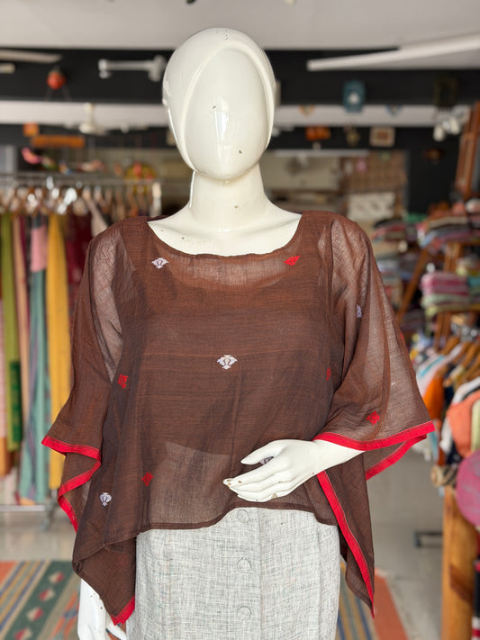 Brown Jamdani cotton handloom kaftan top