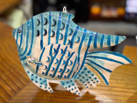 Blue and white fish shaped tlight holder - Iron handcrafted