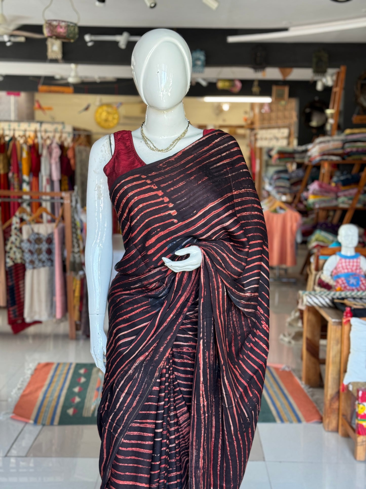 Ajrakh hand block printed soft modal saree yardage saree