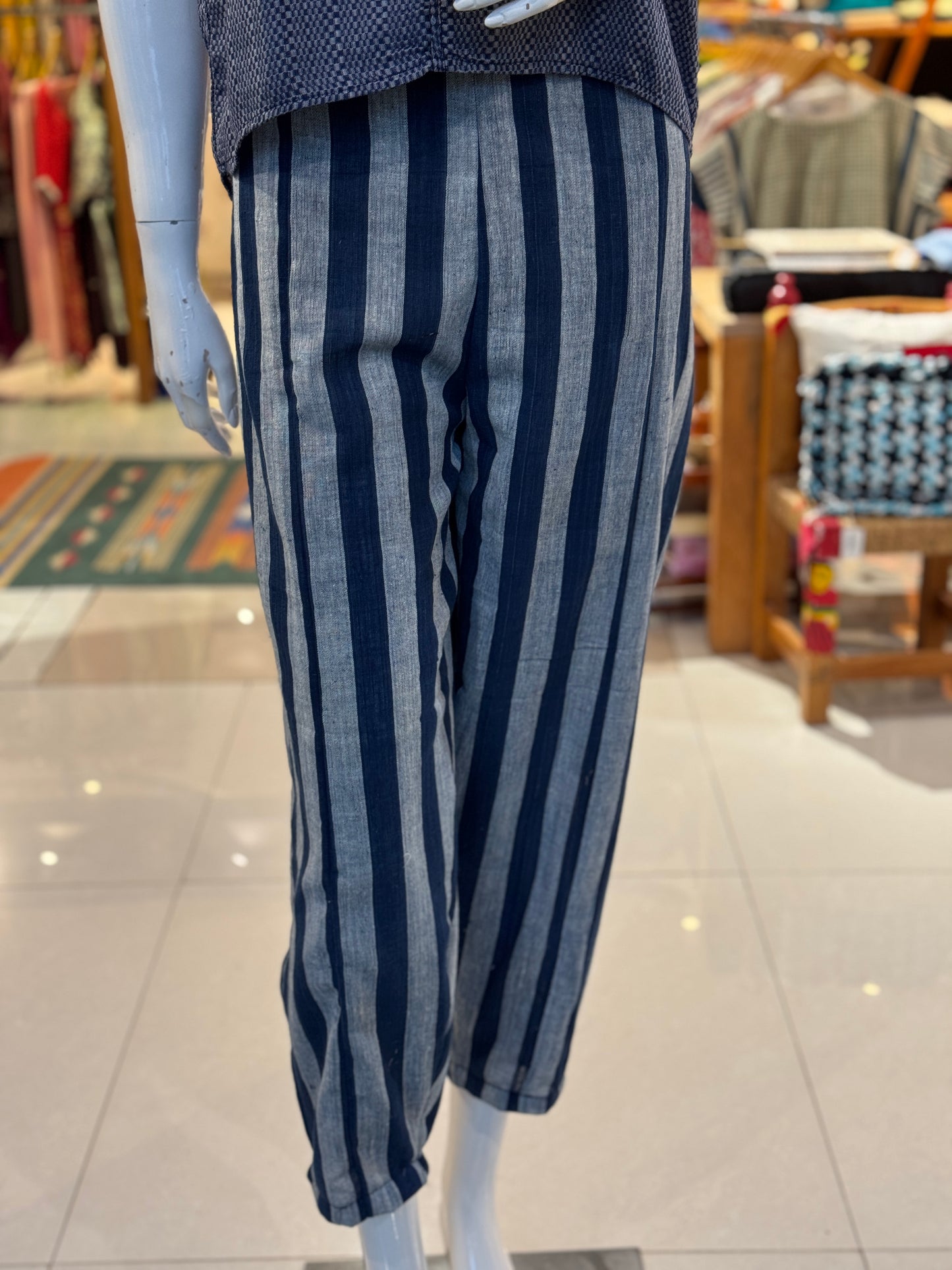Indigo stripes natural dyed, hand woven cotton pants