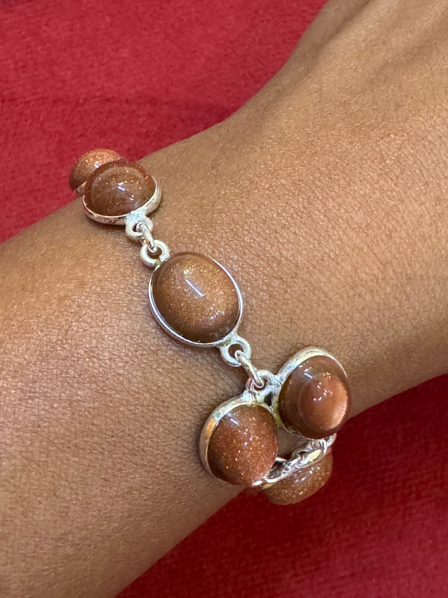 Brown shimmer semi precious stones studded pure silver bracelet