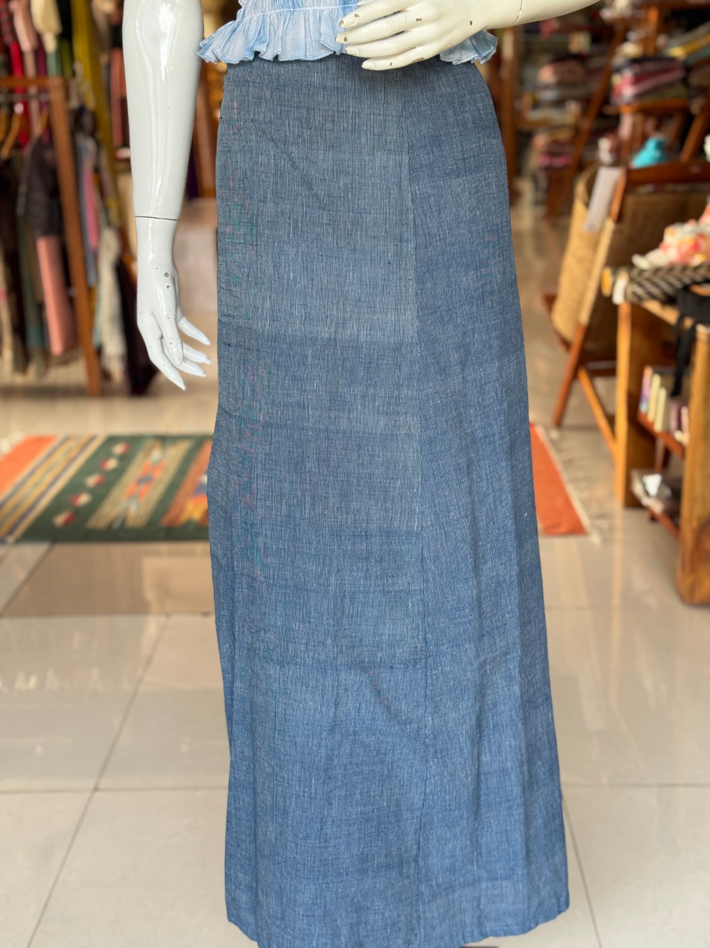 Indigo Blue hand woven, natural dyed cotton wrap around skirt - free size