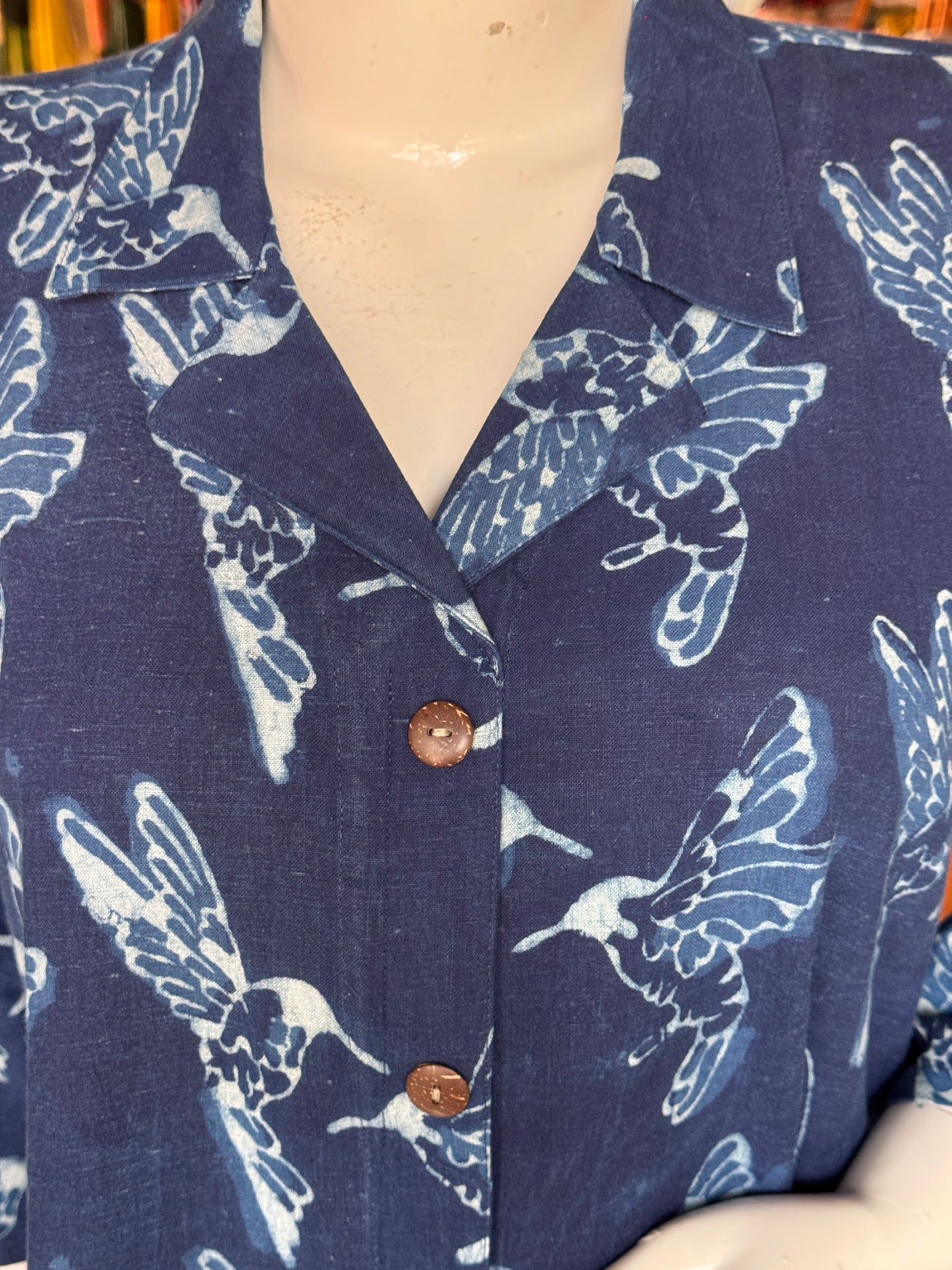 Indigo hand block printed collared dress -  Freedom fabric kurti - Hand spun, hand woven, hand block printed cotton