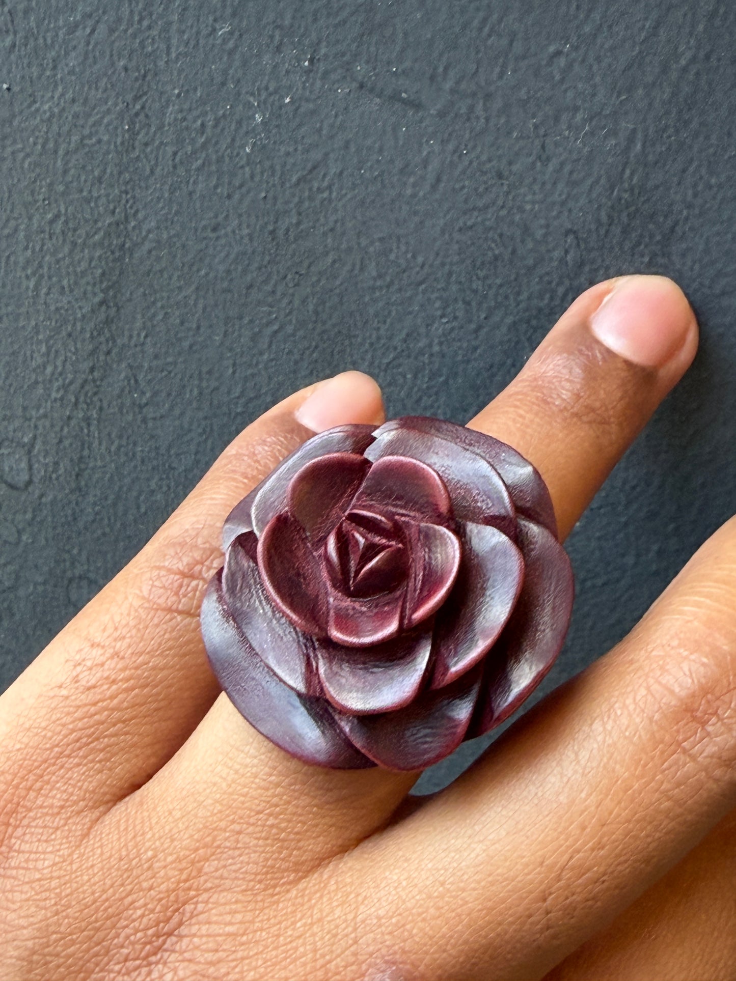 Rose hand carved finger ring in yellow wood - color options available