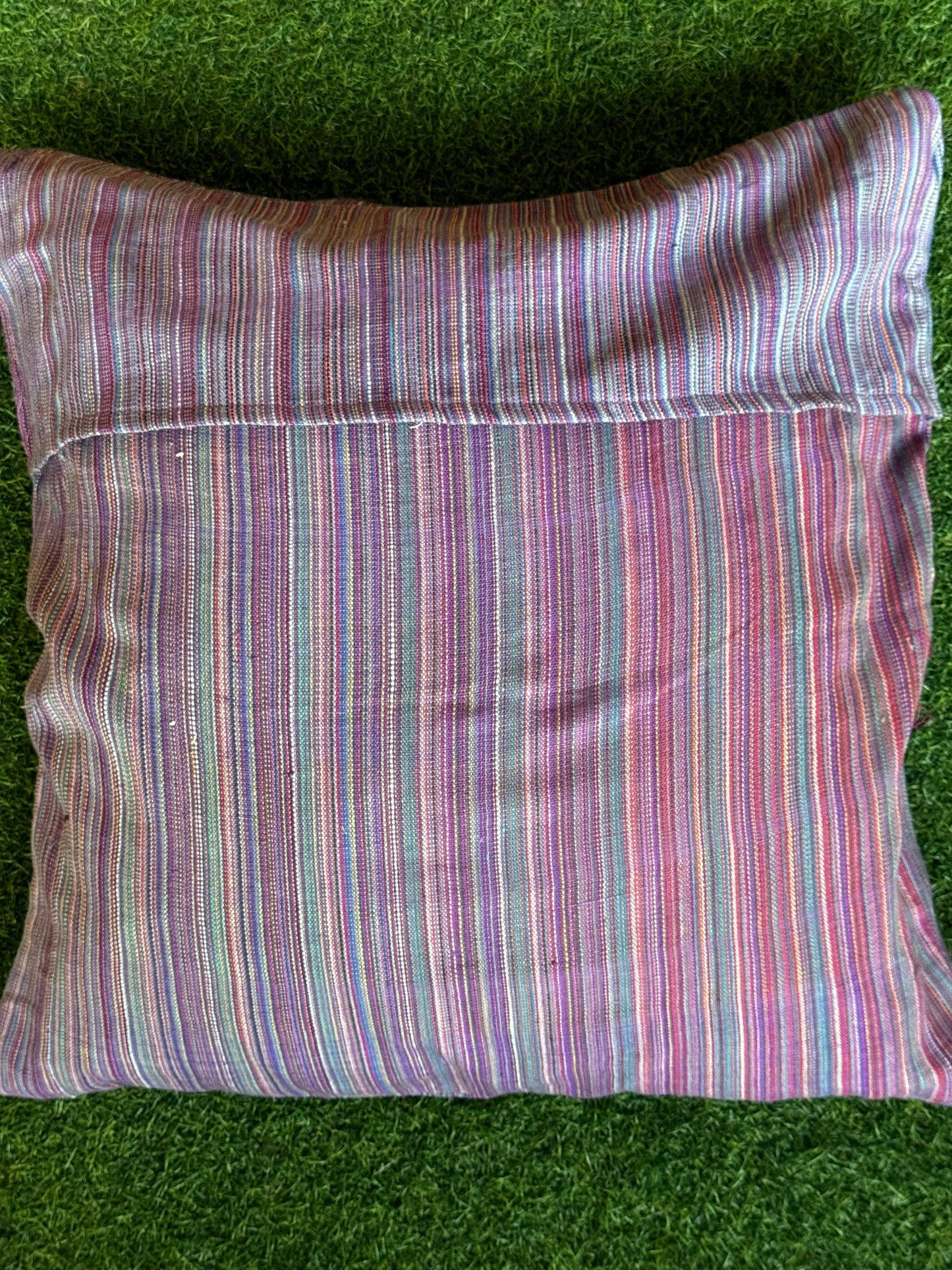 Violet hues handspun handwoven stripes cotton cushion cover - single