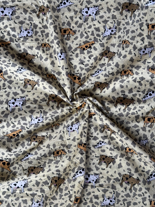 Moo cow print cotton fabric - fun fabrics