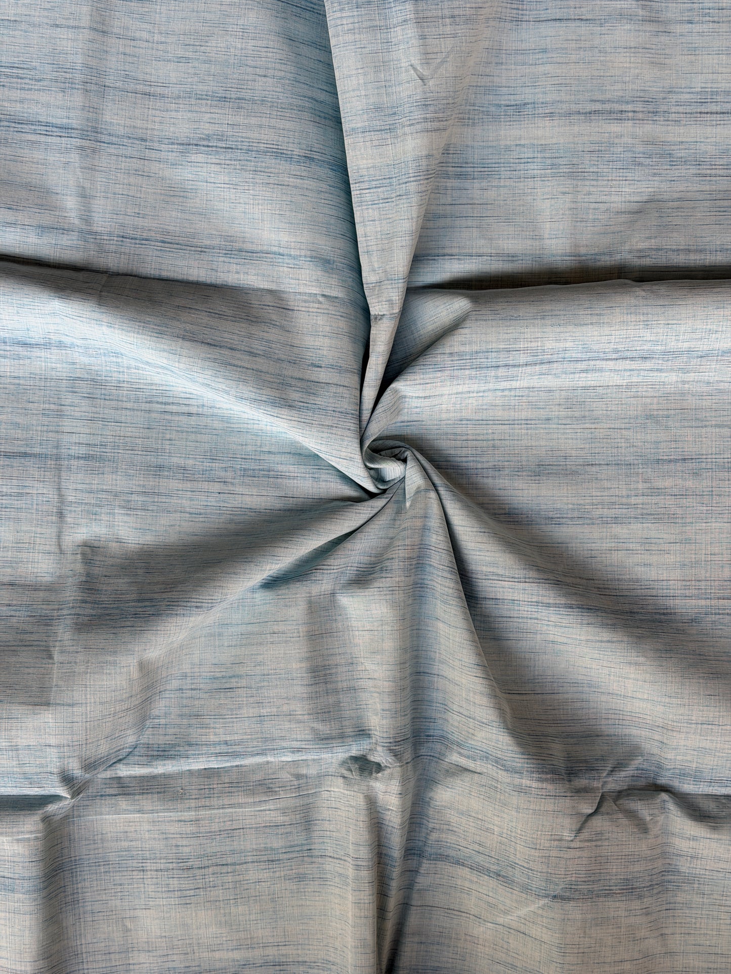 Light blue cotton handwoven fabric - brush stripes style design
