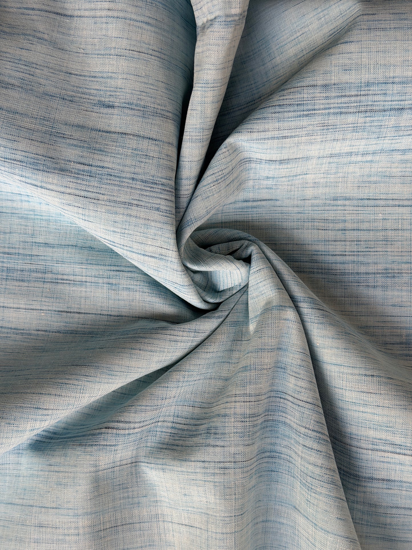 Light blue cotton handwoven fabric - brush stripes style design