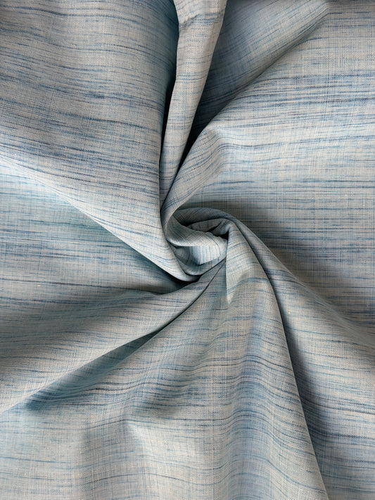 Light blue cotton handwoven fabric - brush stripes style design