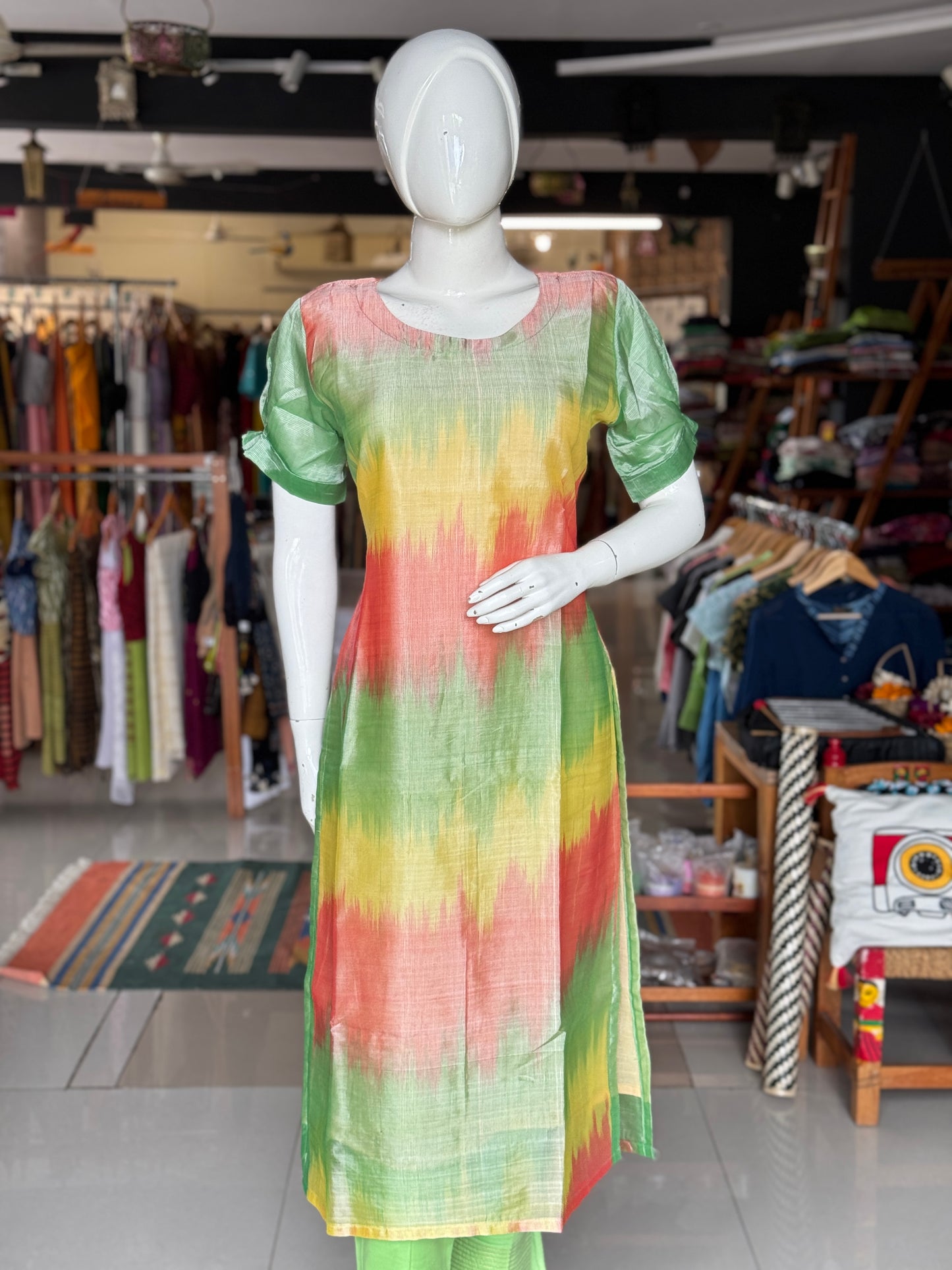 Colorful ikat handwoven Mangalagiri LT silk dress / kurti - click to see options