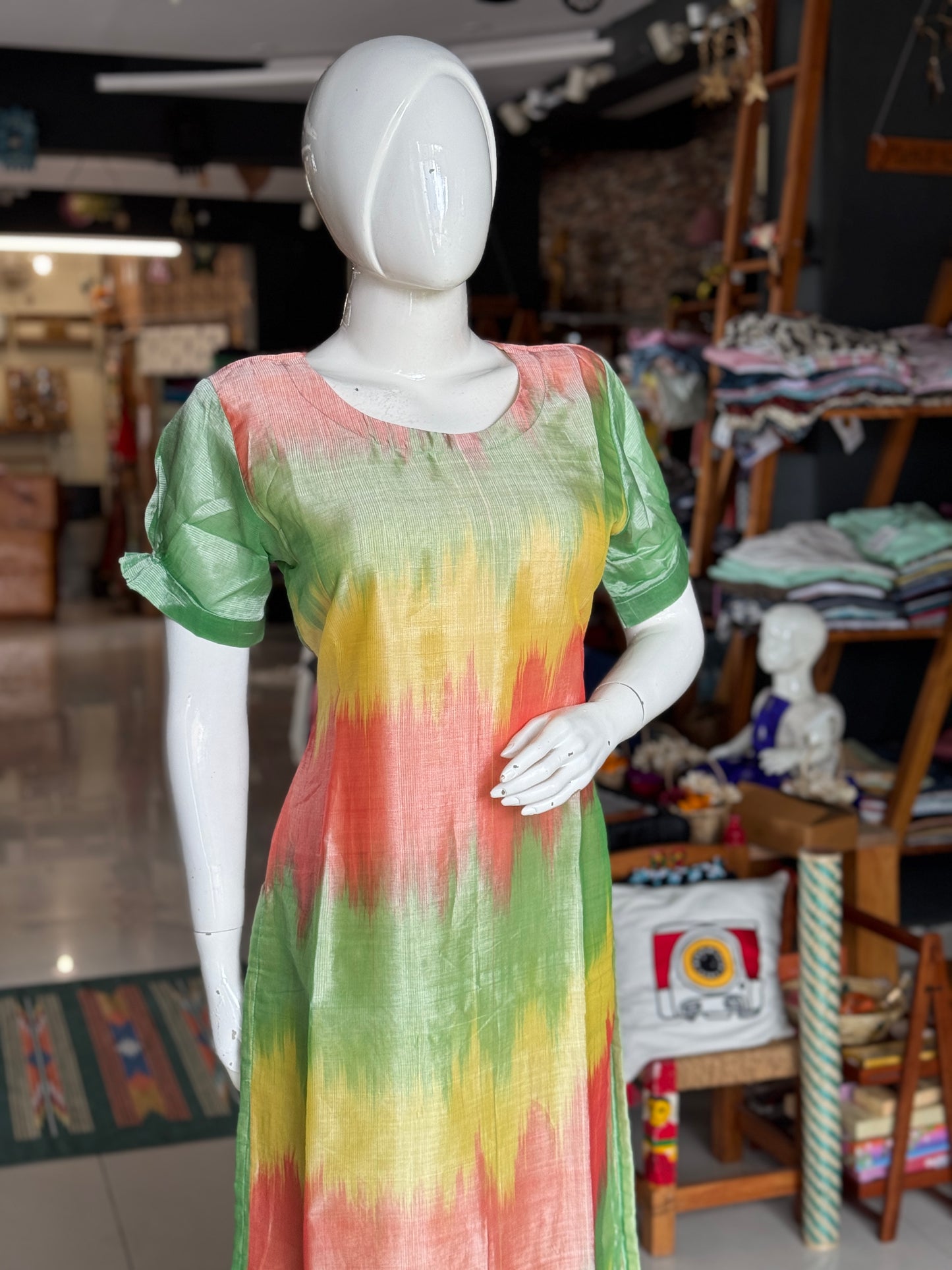 Colorful ikat handwoven Mangalagiri LT silk dress / kurti - click to see options