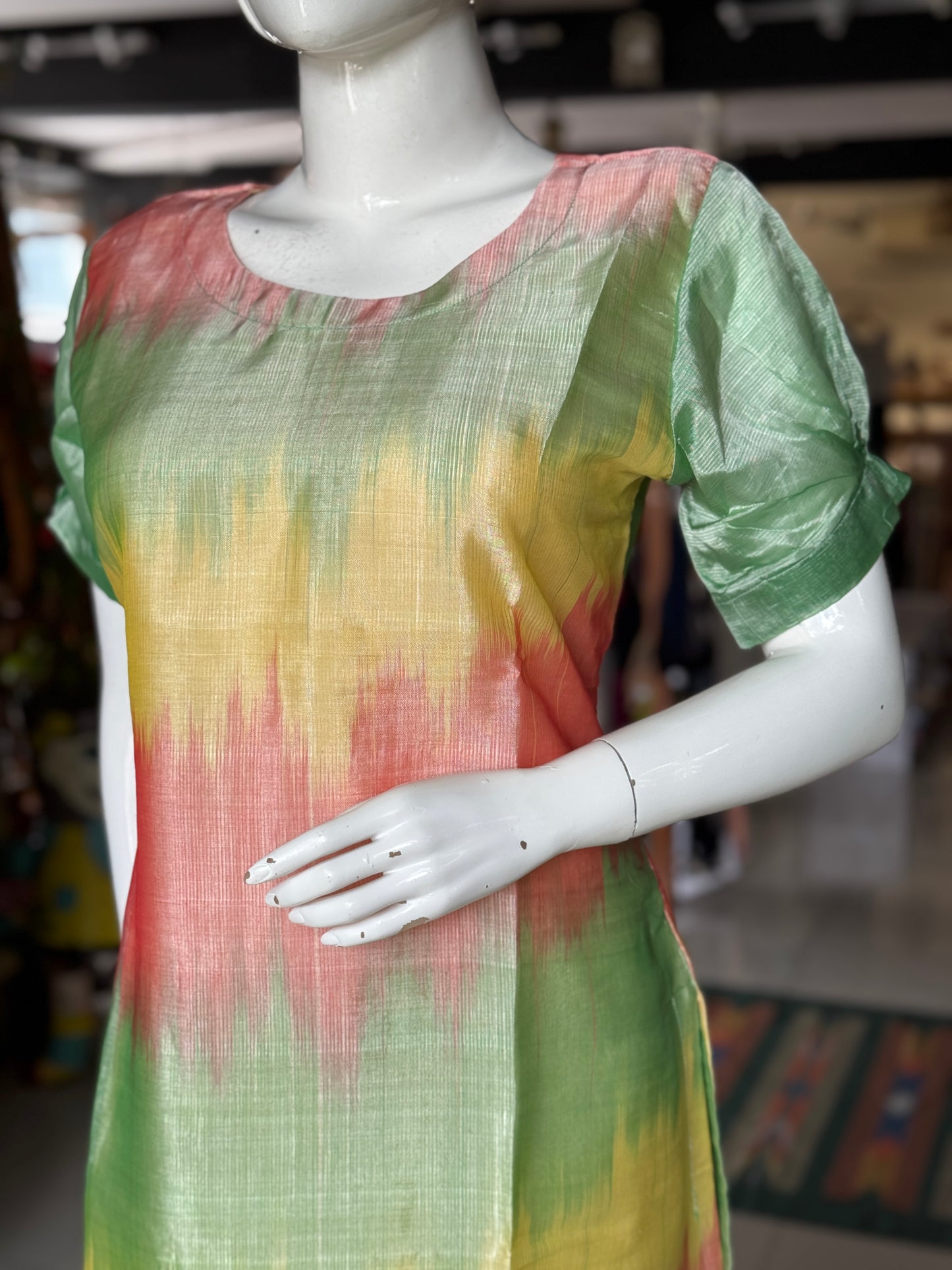 Colorful ikat handwoven Mangalagiri LT silk dress / kurti - click to see options