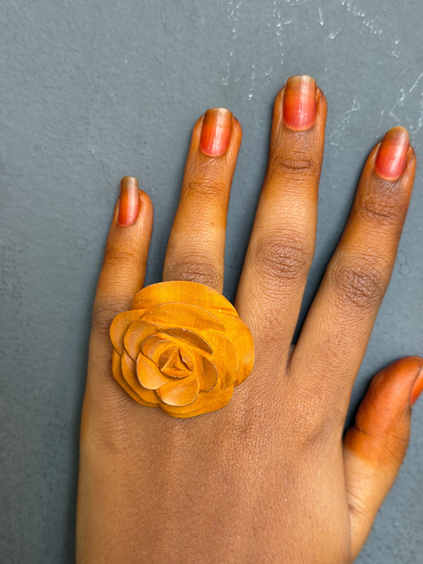 Rose hand carved finger ring in yellow wood - color options available