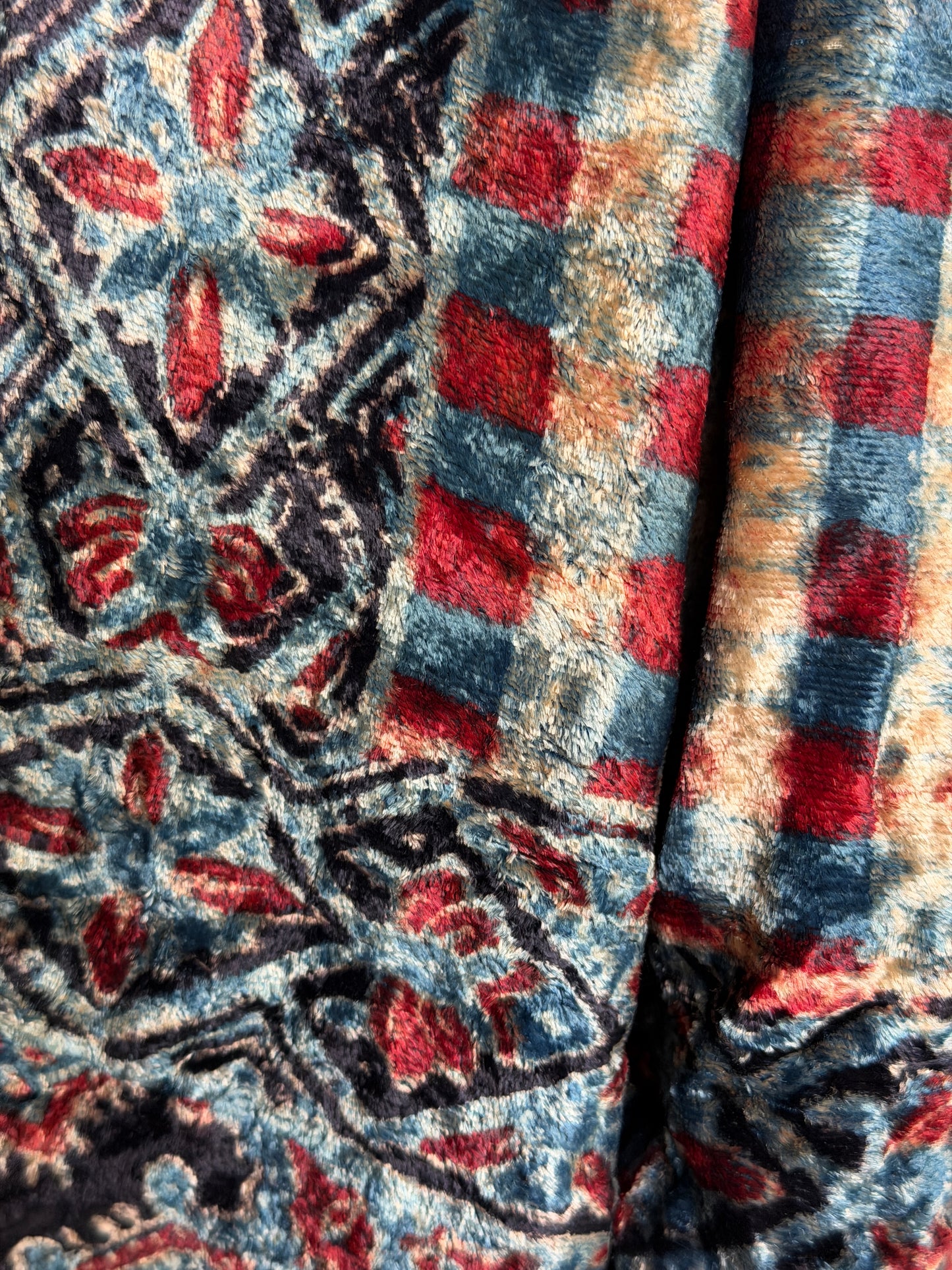 Luxurious Ajrakh hand block printed velvet stole
