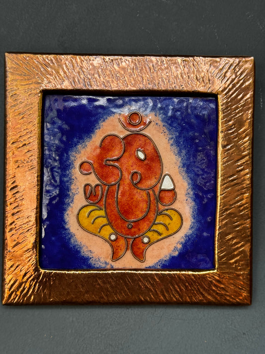 Copper enamel handcrafted Ganesha wall plate - unique handmade creation