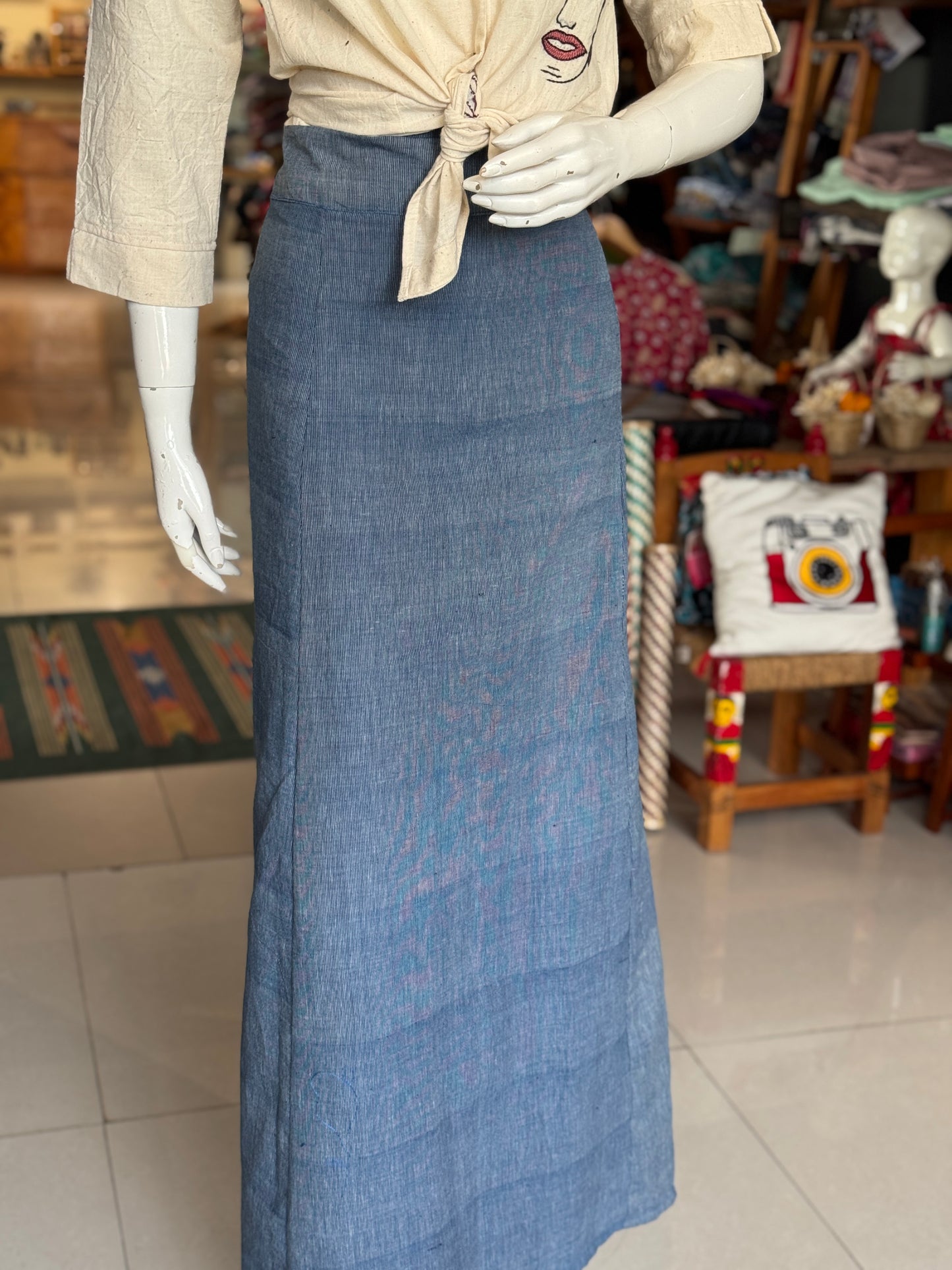 Indigo Blue hand woven, natural dyed cotton wrap around skirt - free size