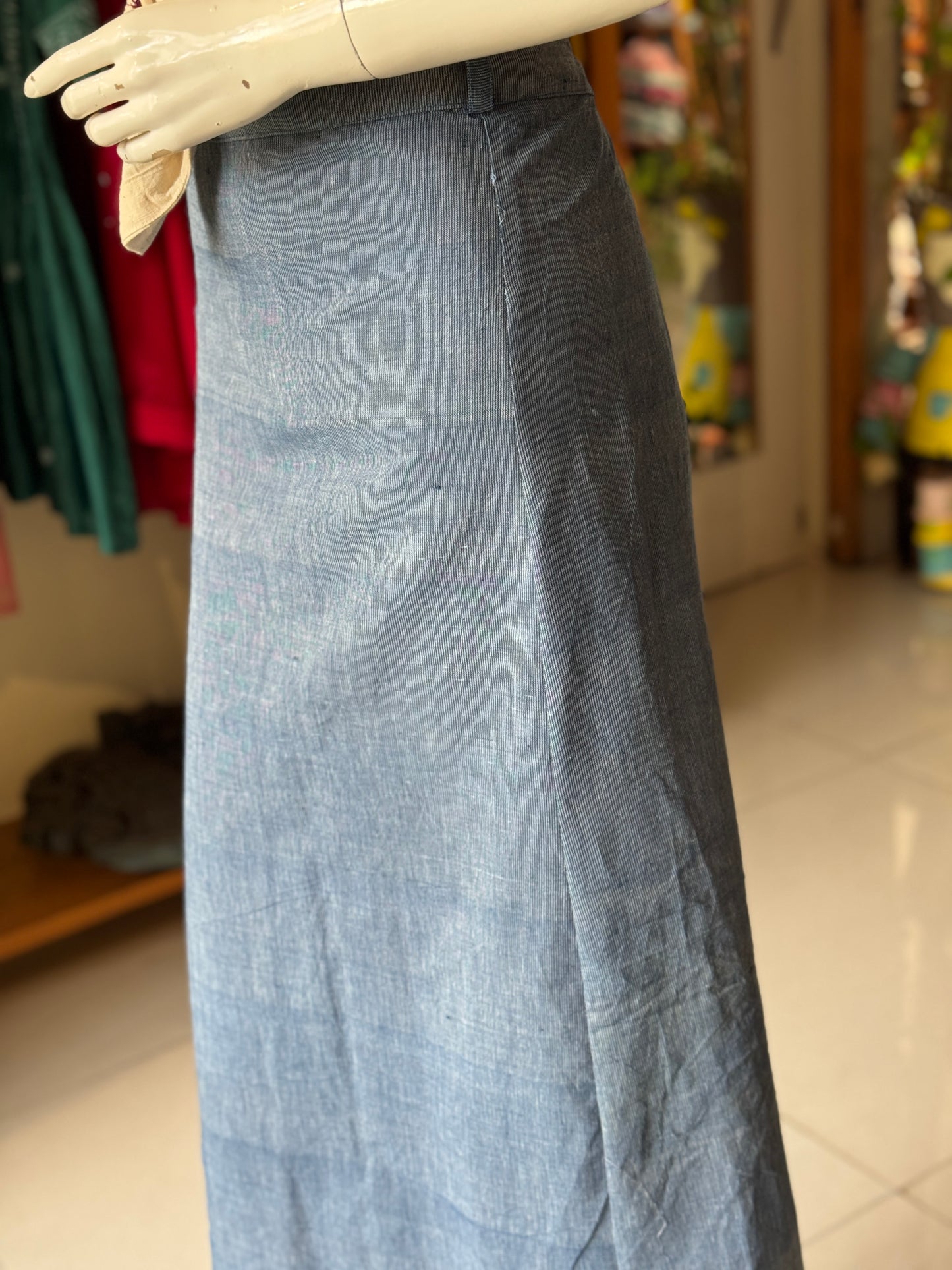 Indigo Blue hand woven, natural dyed cotton wrap around skirt - free size