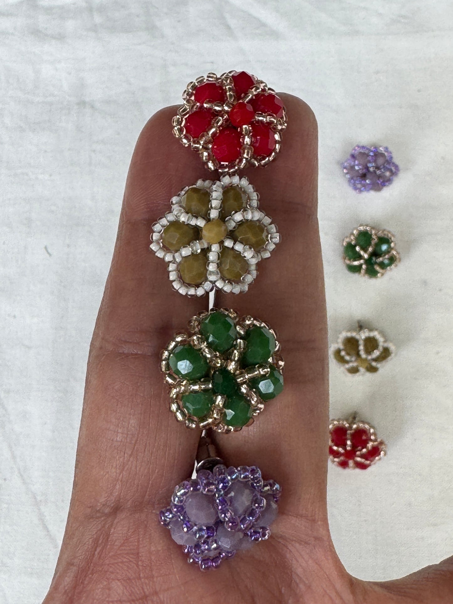 Ear studs - colored glass and poth beads - click to see color options