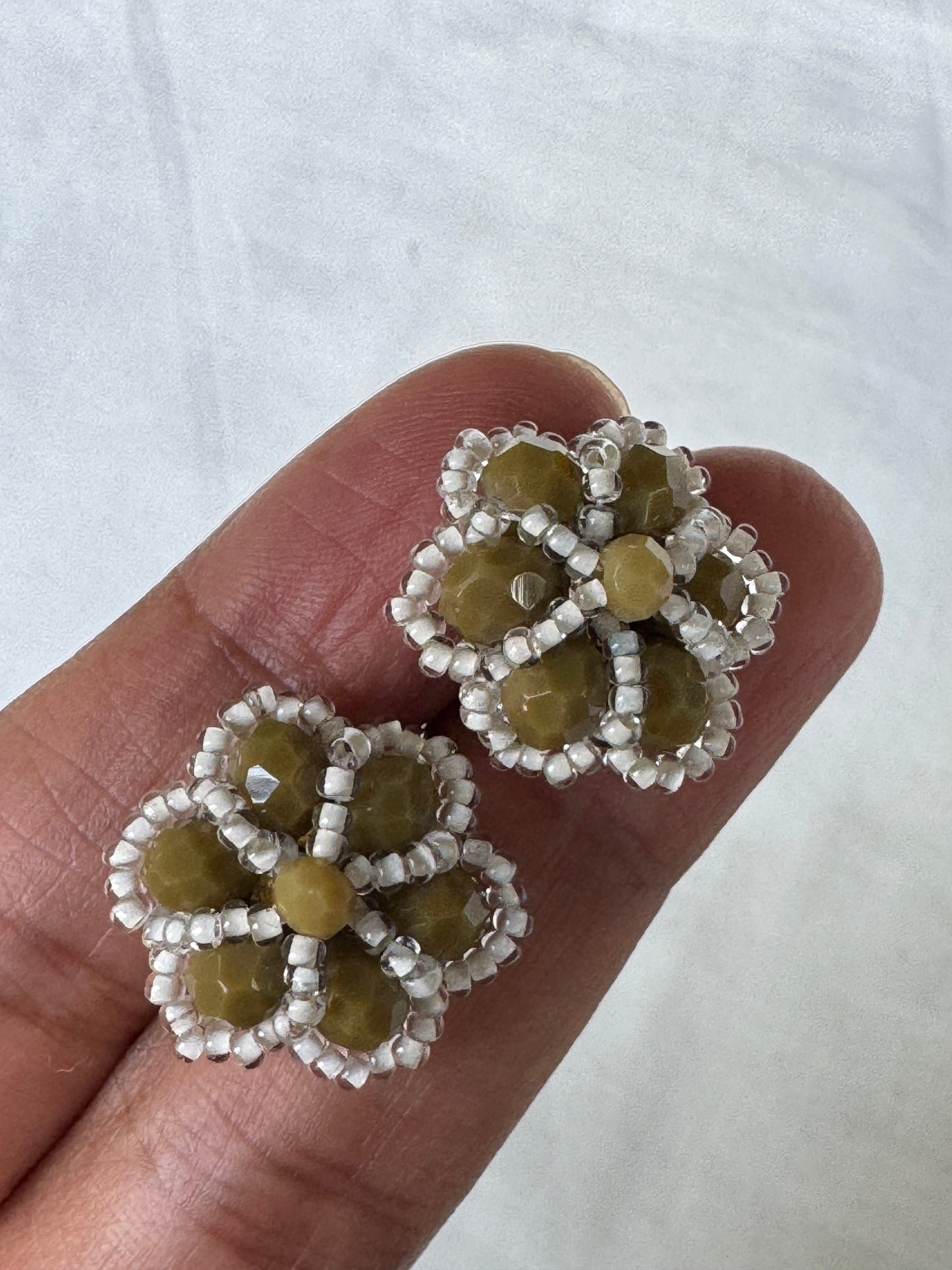 Ear studs - colored glass and poth beads - click to see color options