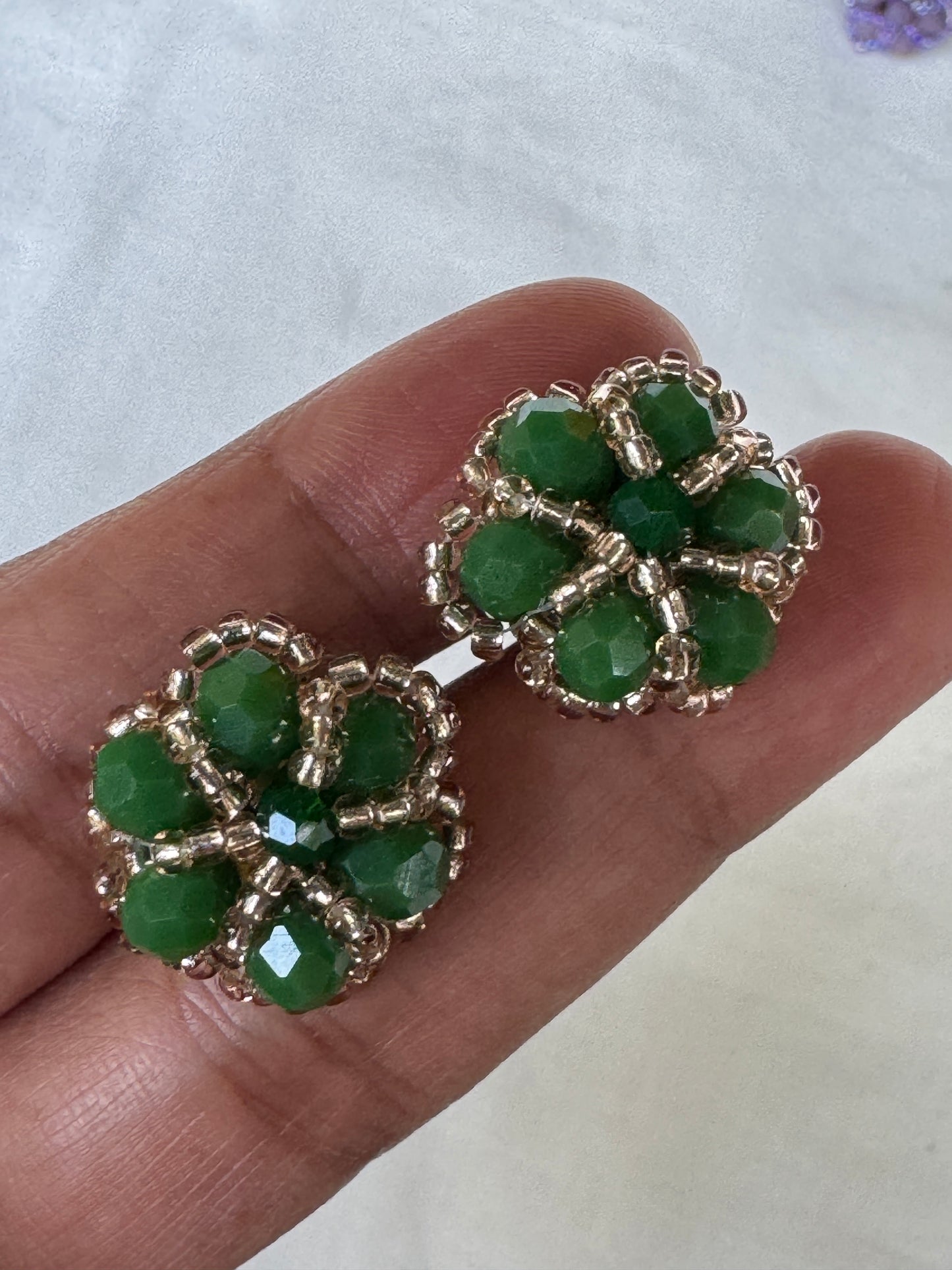 Ear studs - colored glass and poth beads - click to see color options