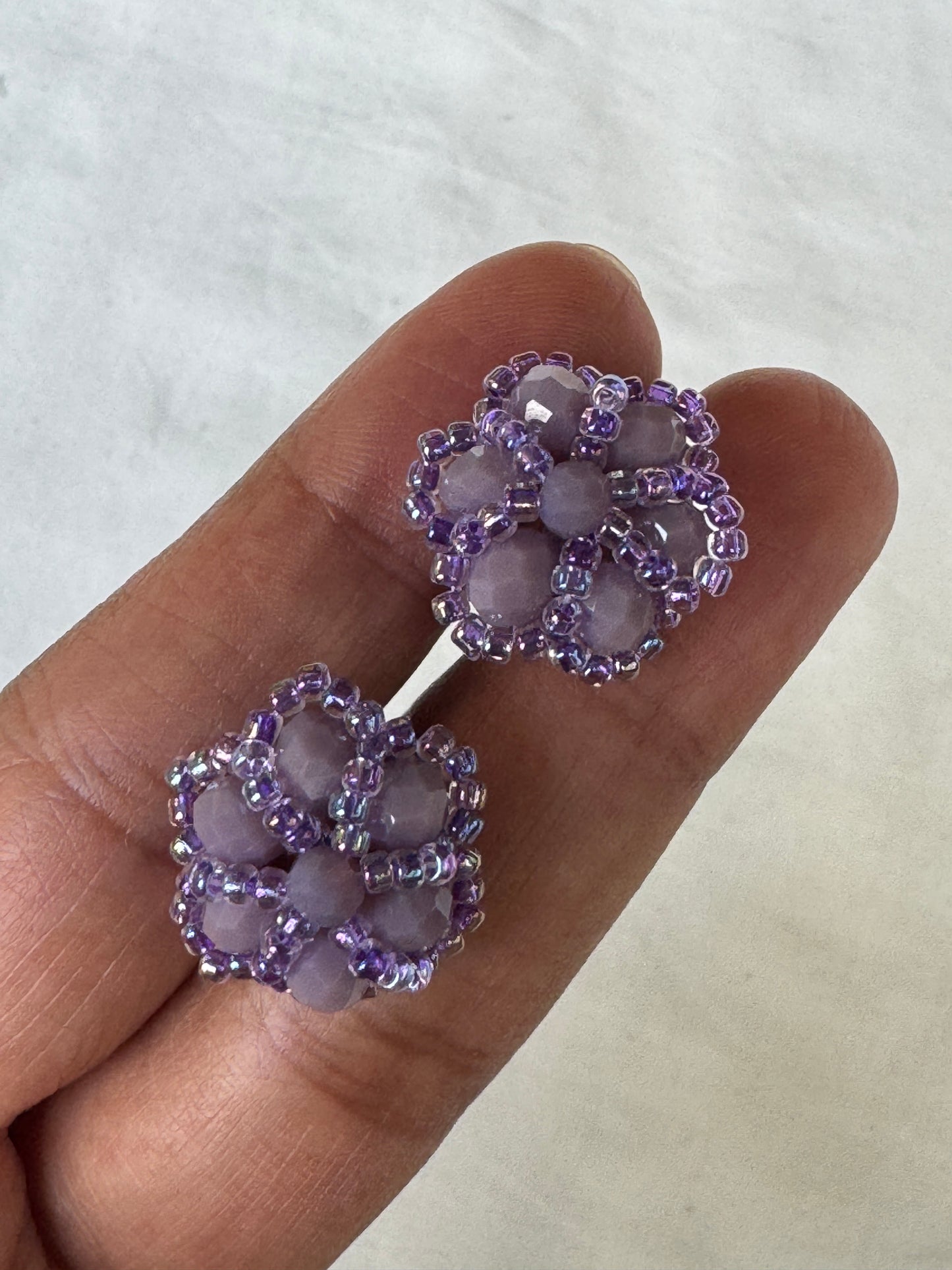 Ear studs - colored glass and poth beads - click to see color options