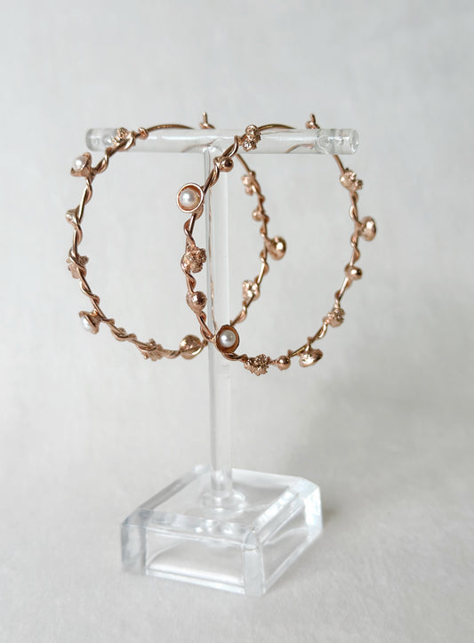 Rose gold big hoops beautifully crafted in brass with rose gold plating and fresh water pearls