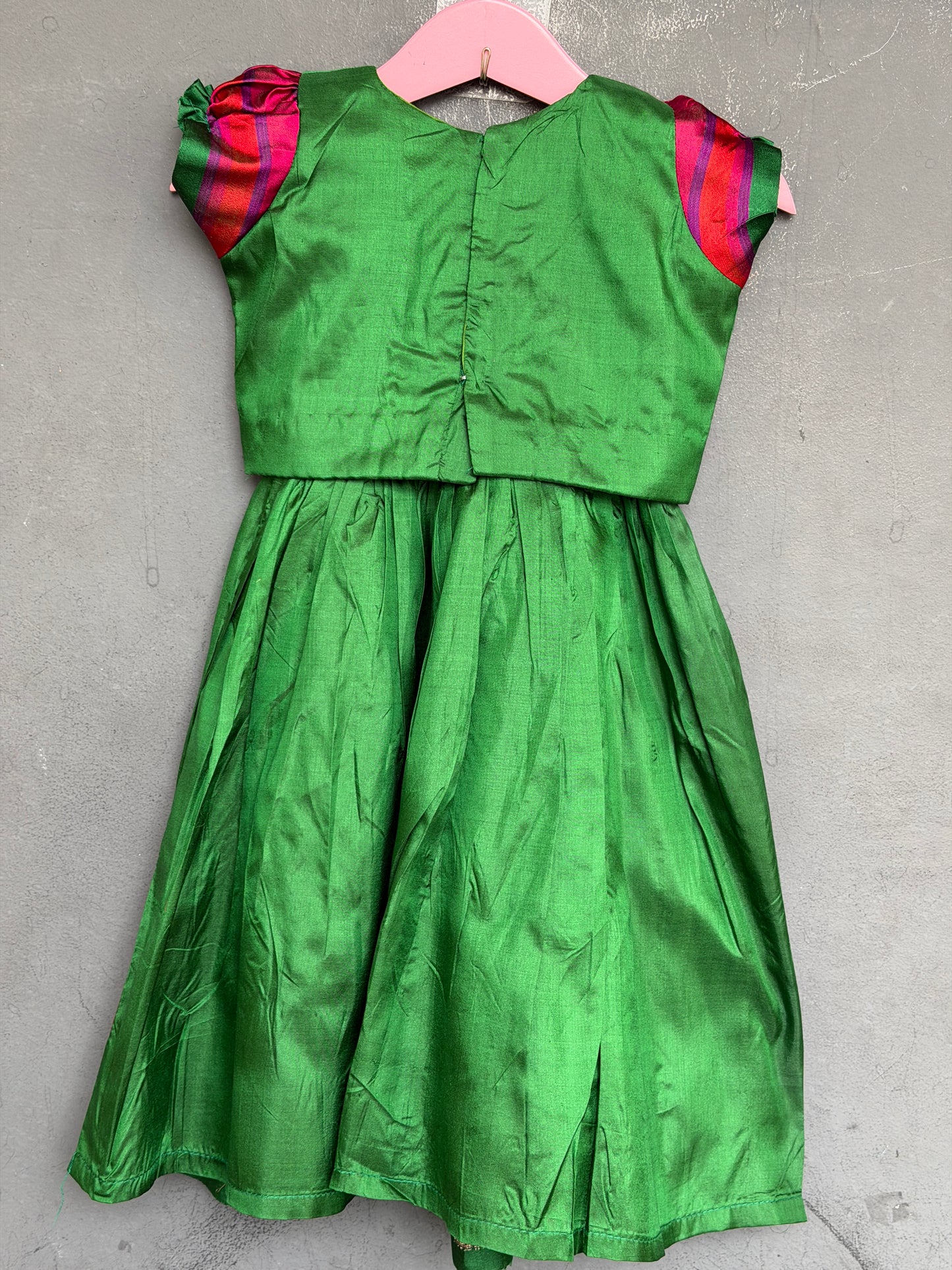 Dark green handwoven pure silk lehenga (pattu langa jacket) blouse set