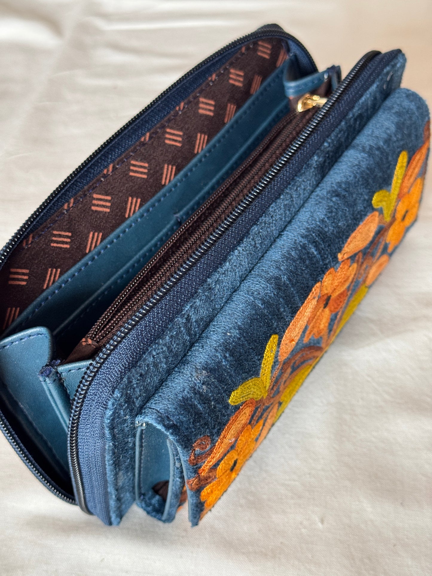 Clutch with attached flap pouch for phone - Kashmiri floral Aari embroidery - color options available