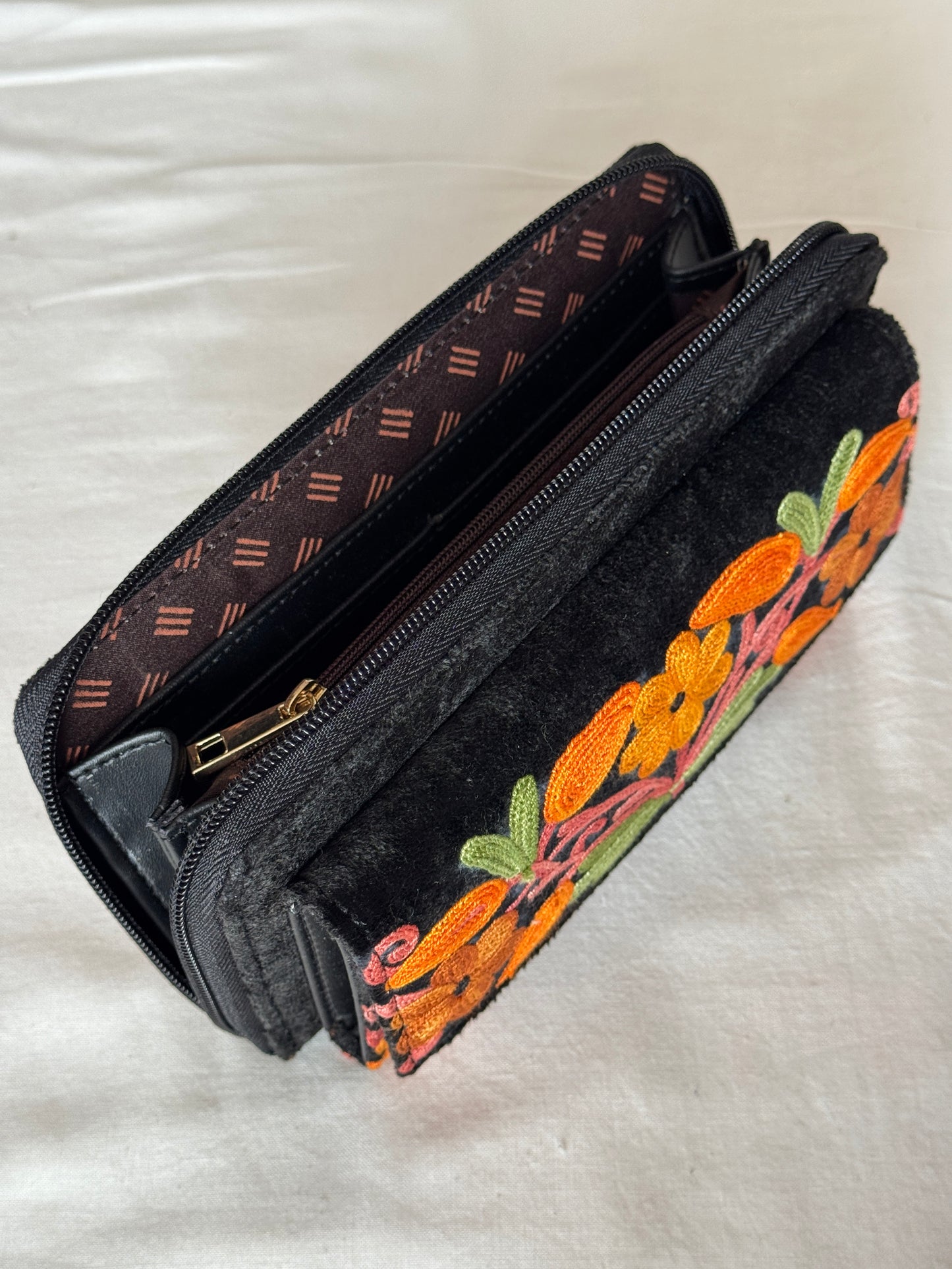Clutch with attached flap pouch for phone - Kashmiri floral Aari embroidery - color options available