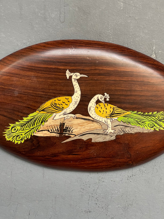 Peacocks - rose wood inlay work handcrafted wall plate