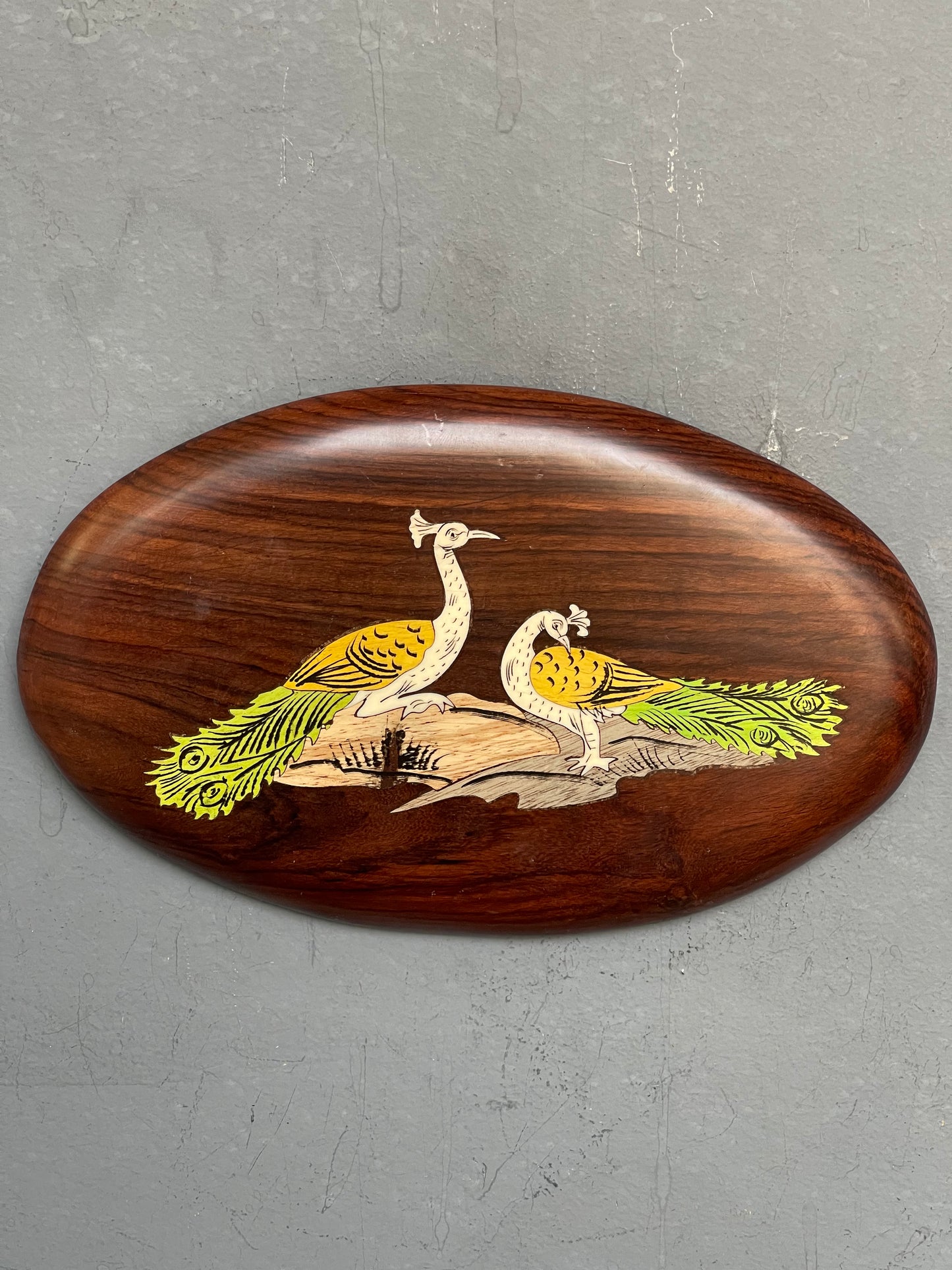 Peacocks - rose wood inlay work handcrafted wall plate