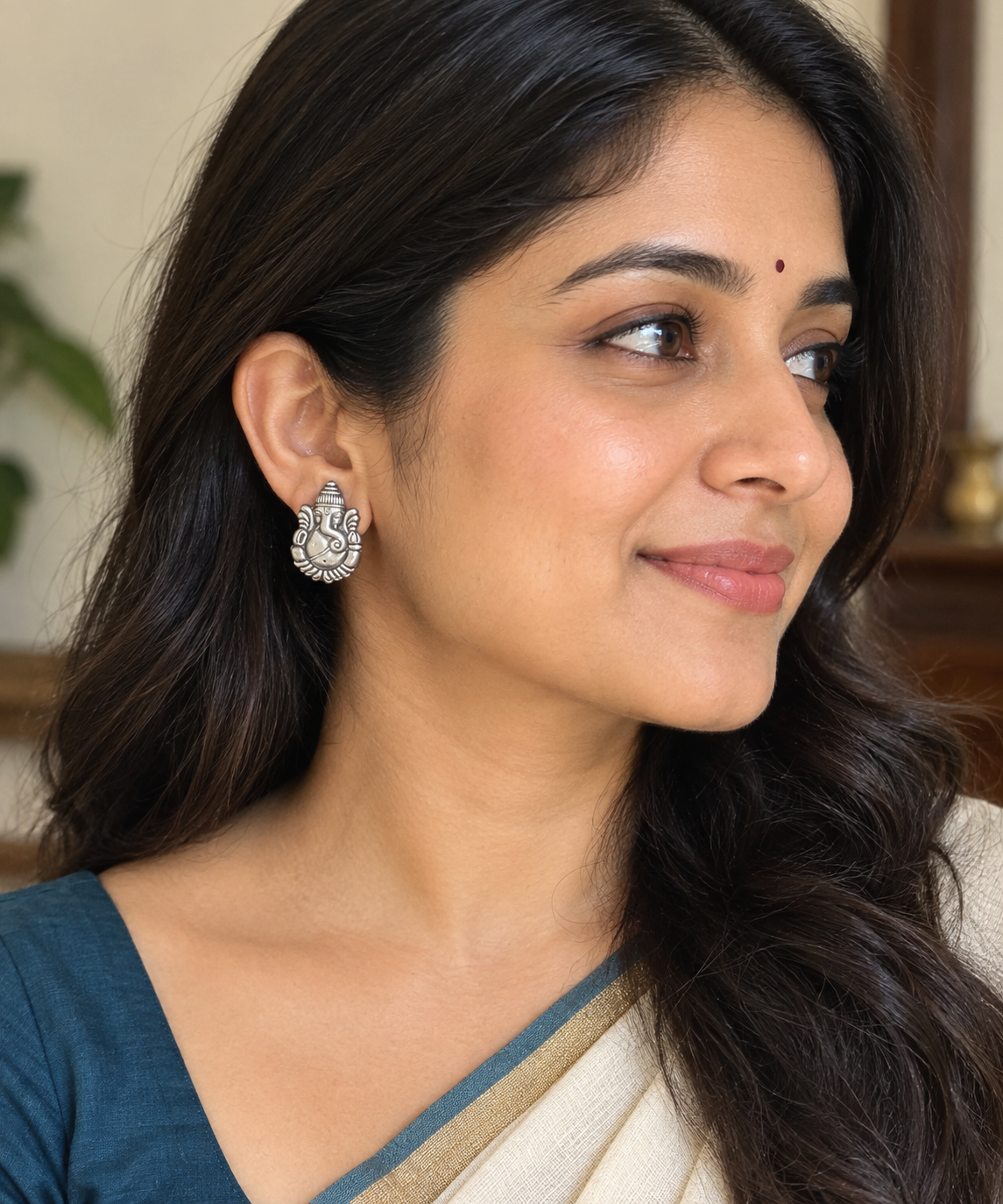 Ganesh stud earrings in 92.5 sterling silver