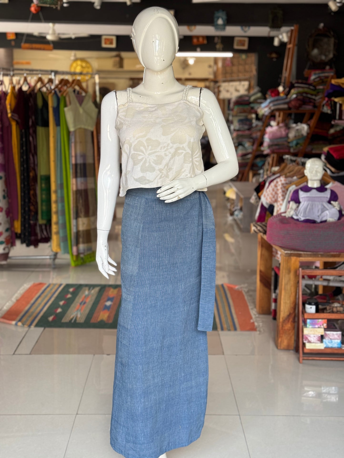 Indigo Blue hand woven, natural dyed cotton wrap around skirt - free size