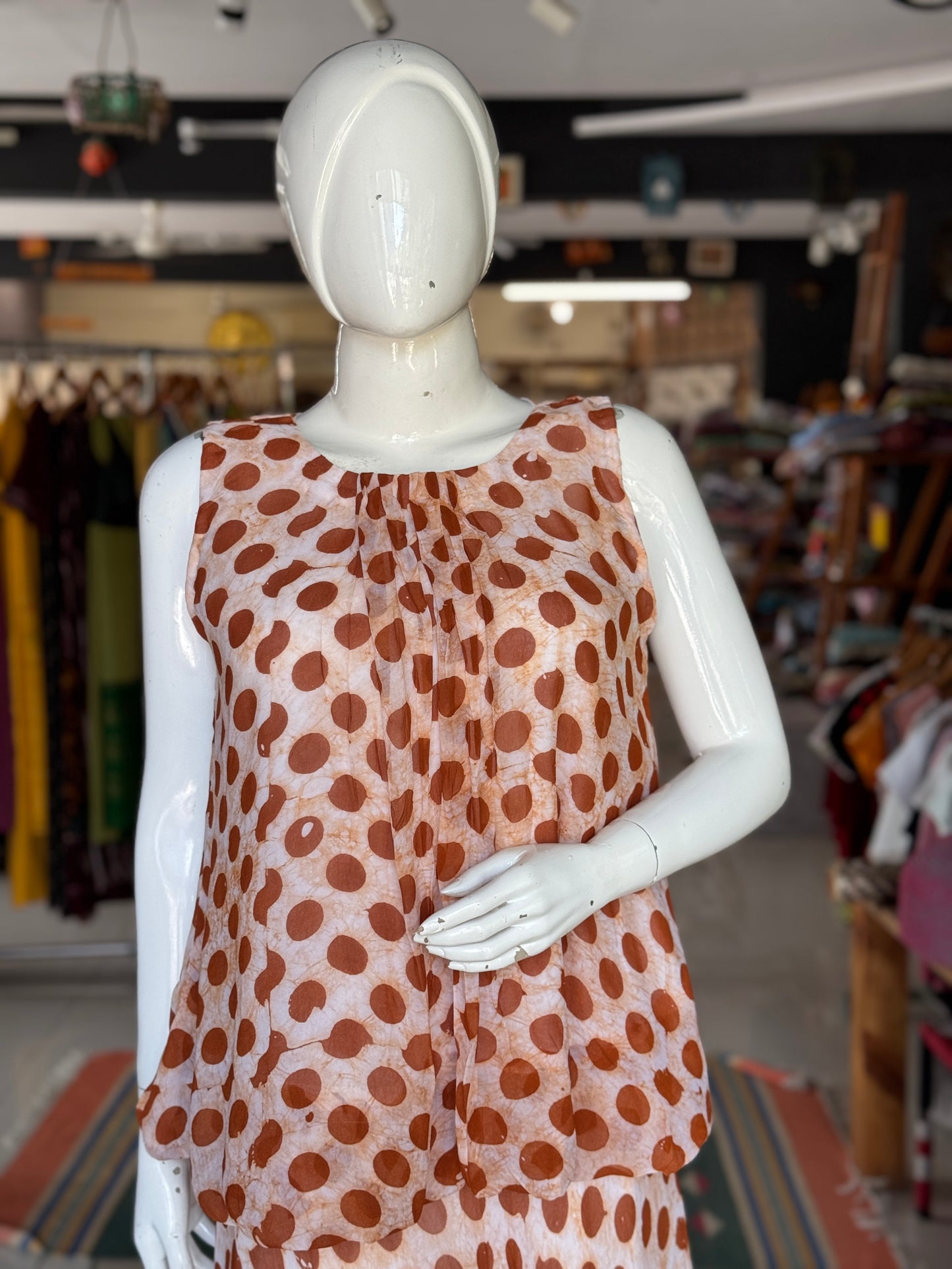 Rust brown georgette hand batik ensemble - skirt n top separates