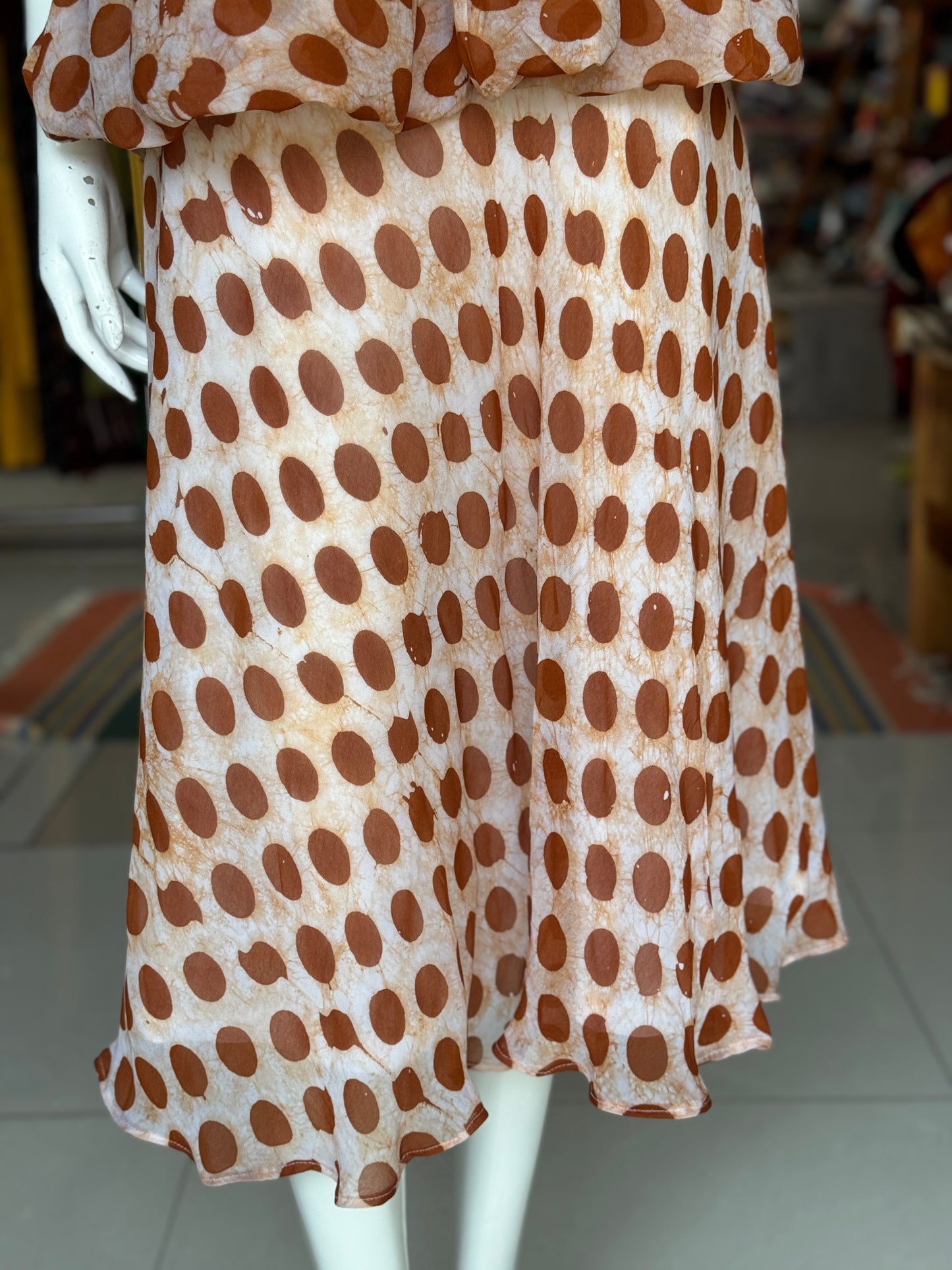Rust brown georgette hand batik ensemble - skirt n top separates
