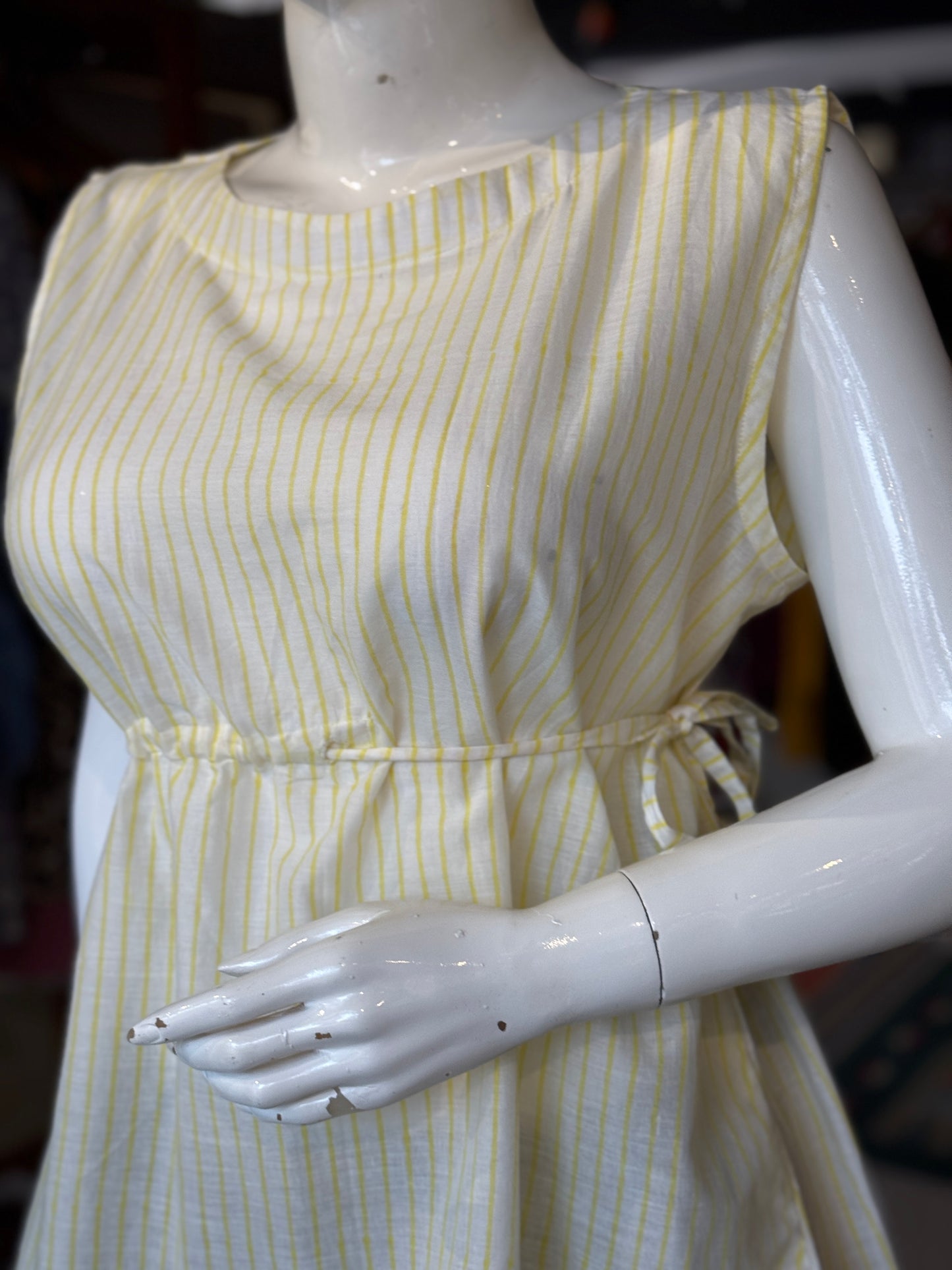 Cream and yellow stripes cotton top with waist elastic and ties