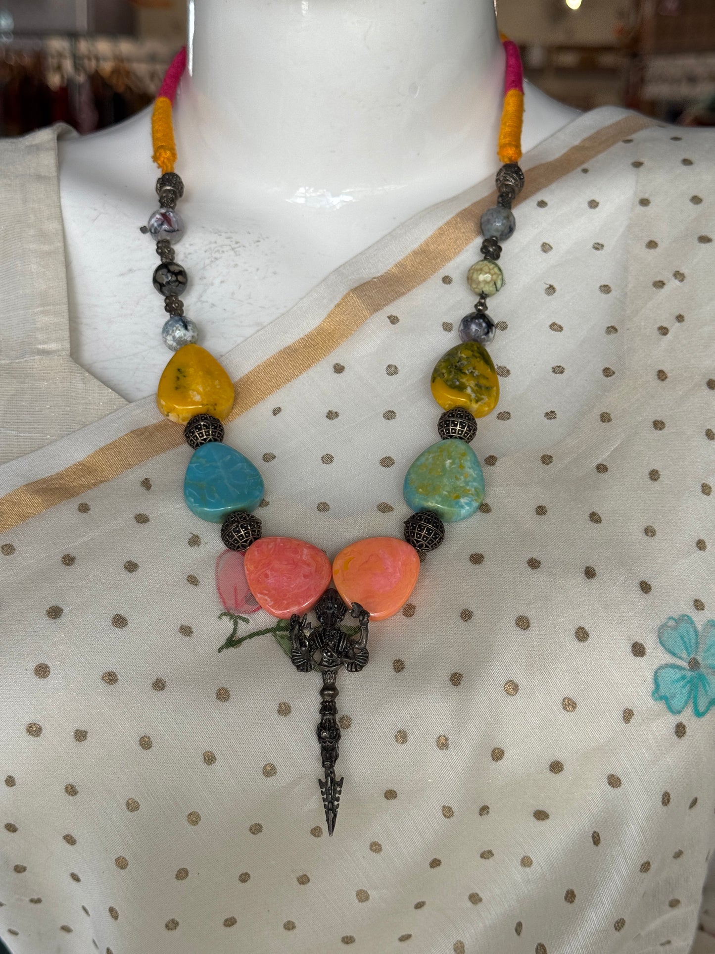 Multicolor stones necklace with Ganesha pendant