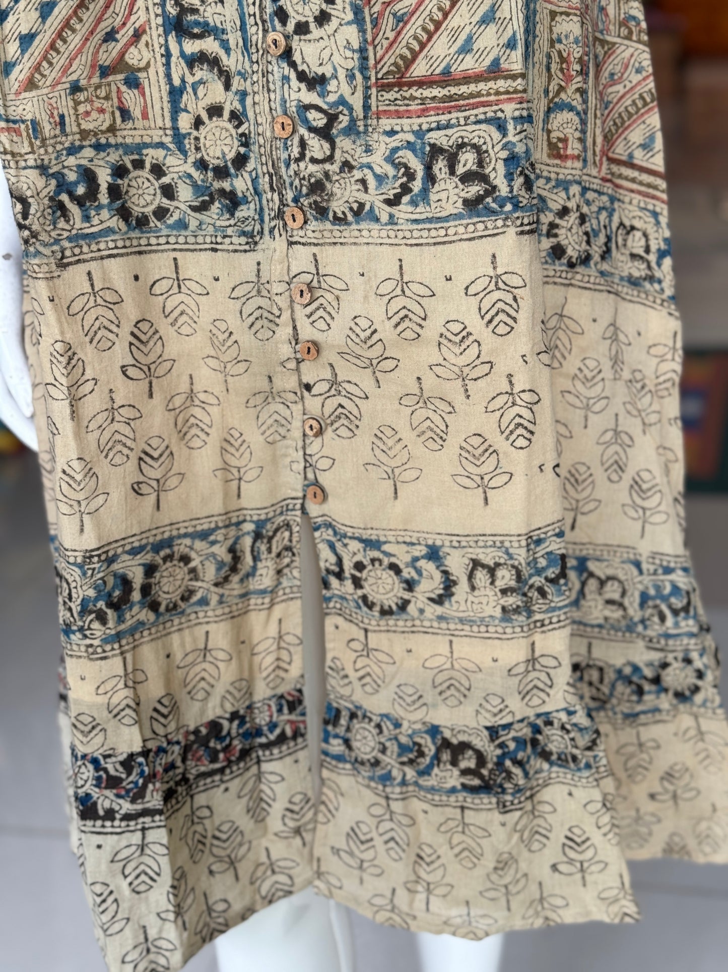 Kalamkari placement hand block printed cotton dress with borders
