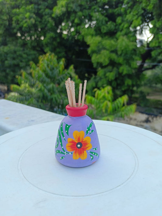 Wooden hand painted miniature pots - tooth pick holder / mini vase