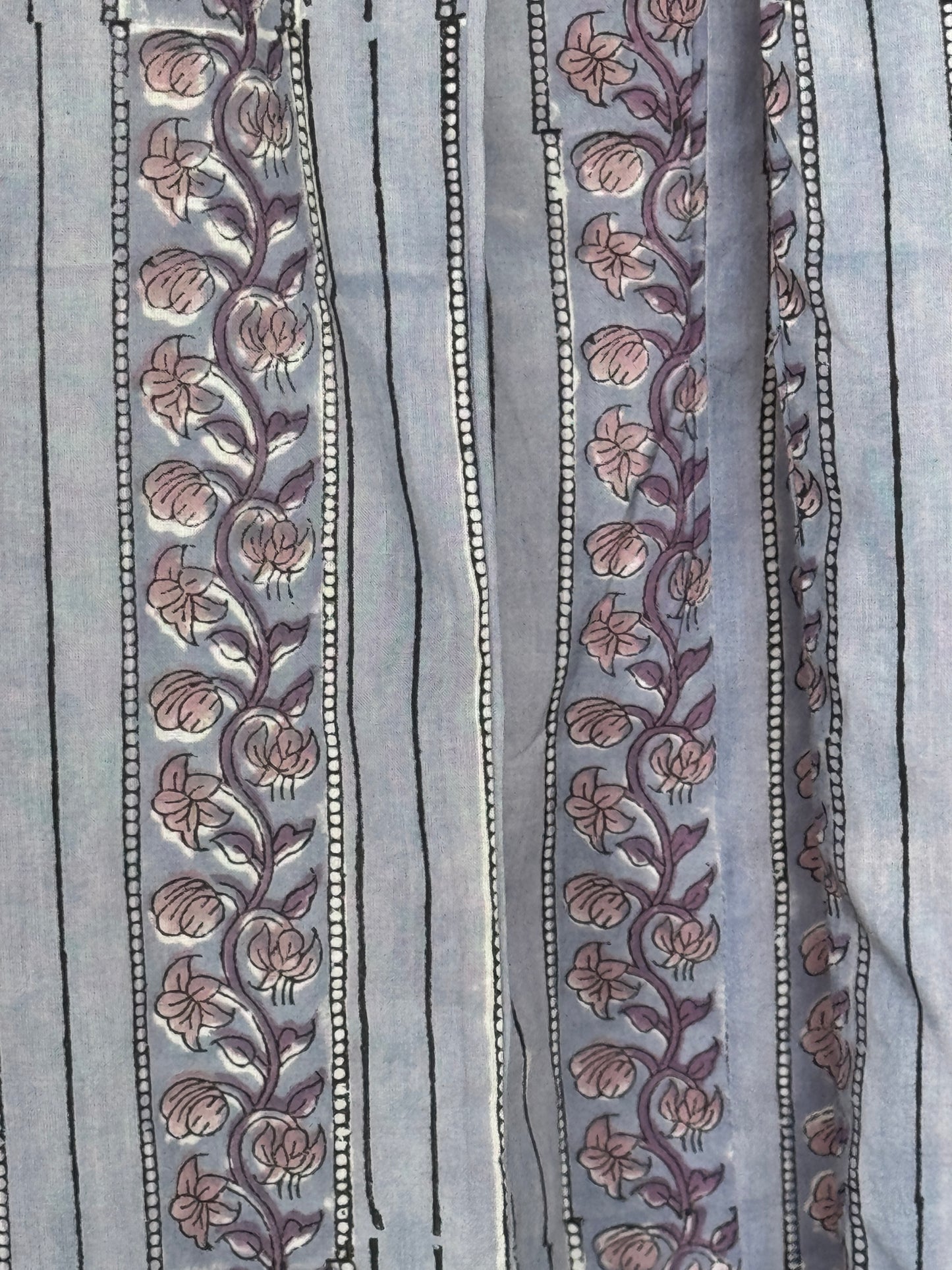 Lavender flowers stripes hand block printed cotton pleated yoke dress/ Kurti