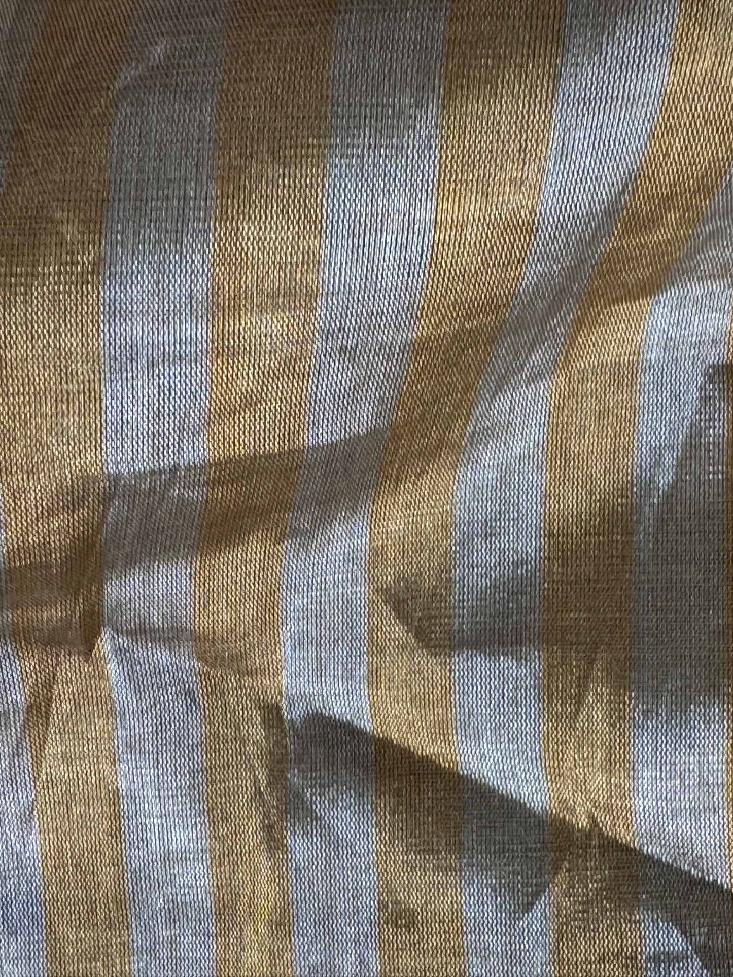 Gold and silver stripes tissue silk handwoven fabric