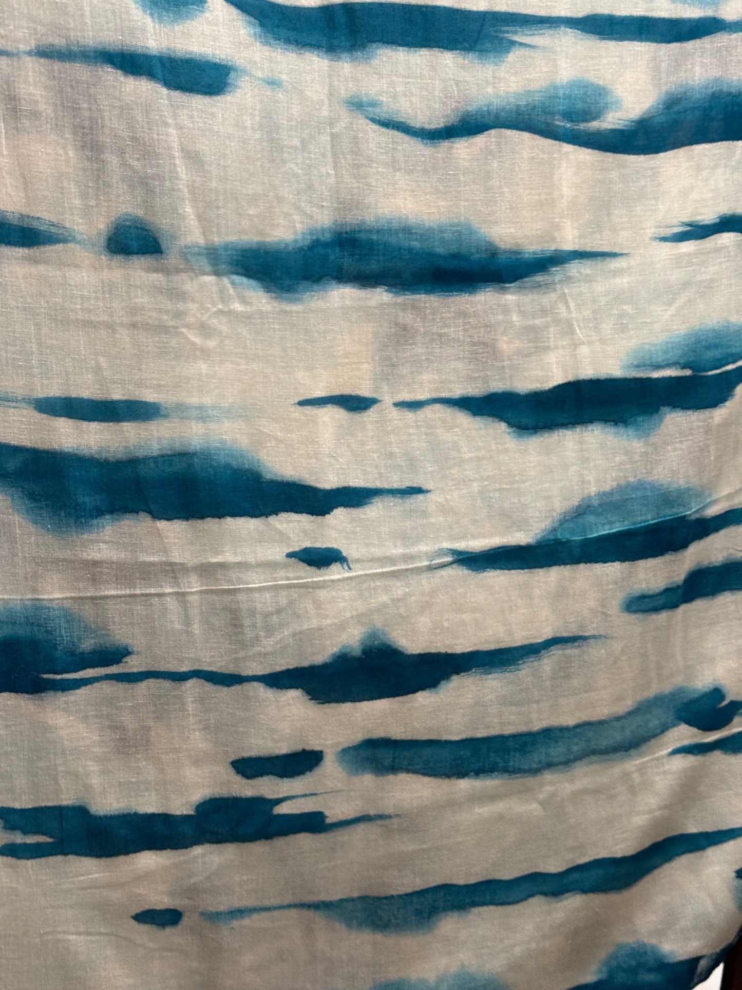 White and blue floral design water colors hand painted soft mul cotton saree