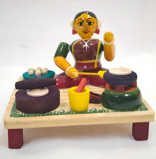 Lady cooking chapatis - Etikoppaka Wooden handcrafted  decor