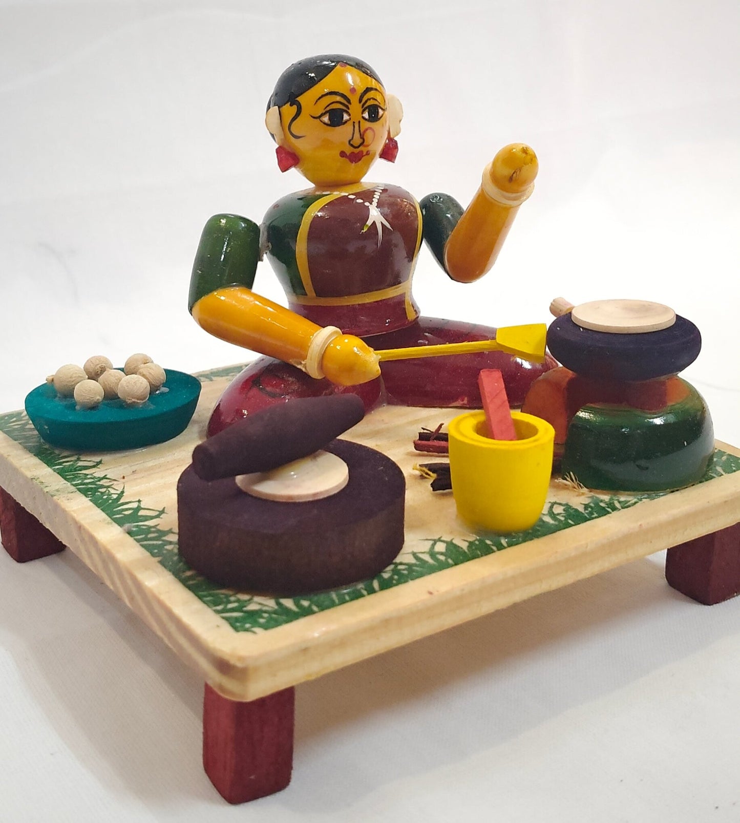 Lady cooking chapatis - Etikoppaka Wooden handcrafted  decor