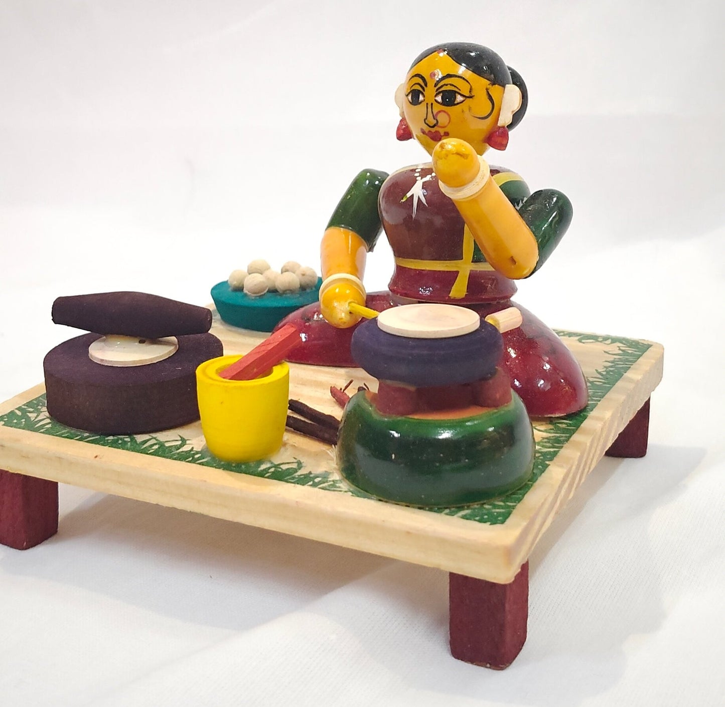 Lady cooking chapatis - Etikoppaka Wooden handcrafted  decor